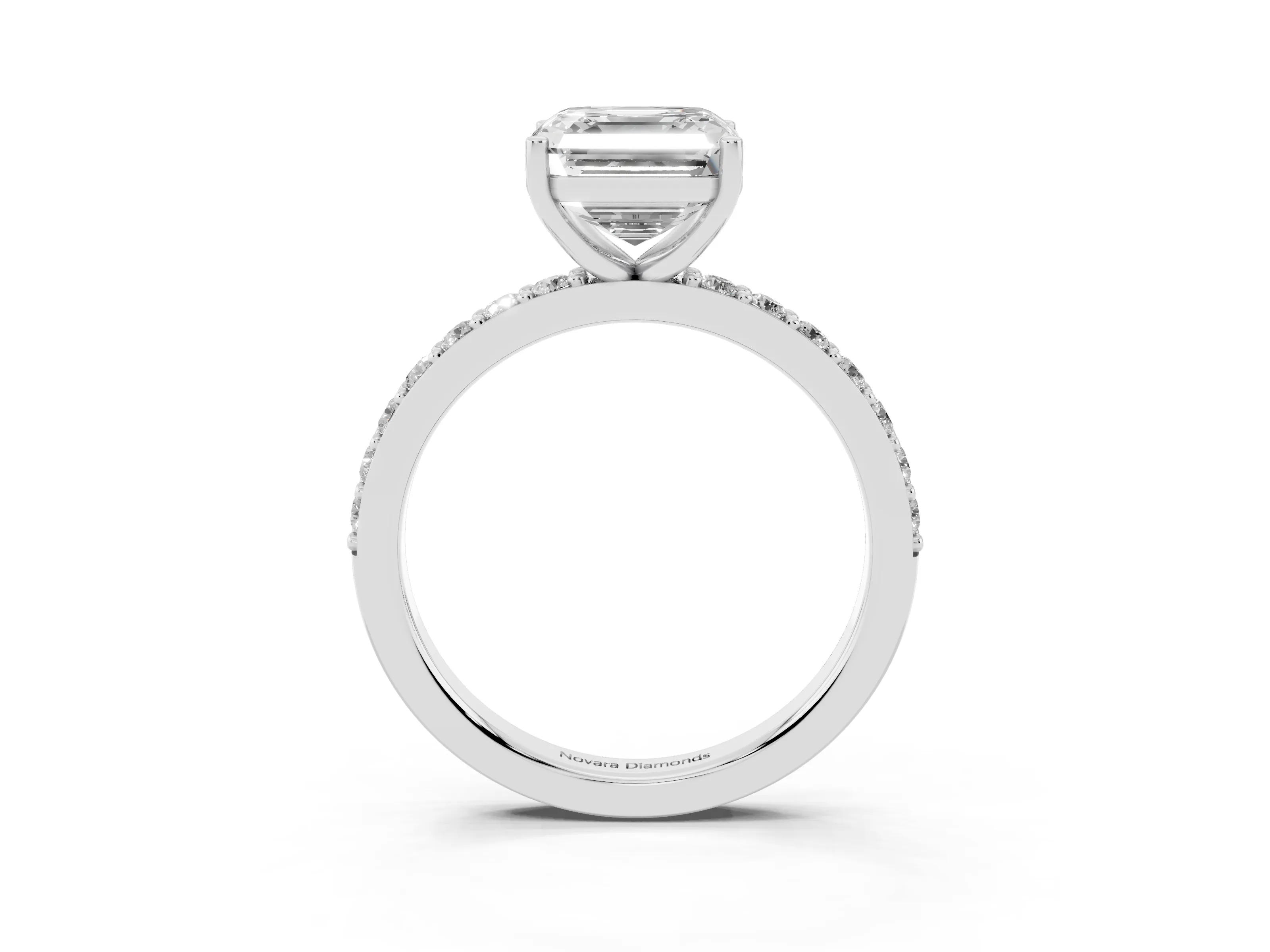 Asscher Cut Diamond Solitaire Set in Silver with Round Pavé Band and Prong Setting