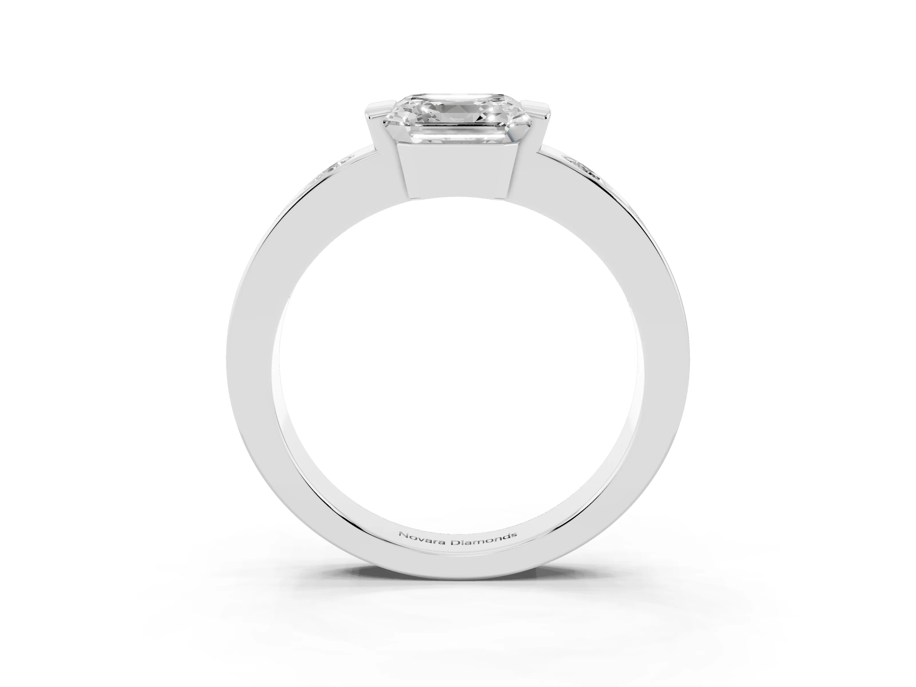 Asscher Cut Diamond Channel-Set Band Ring Set in Silver with Bezel Prong Setting