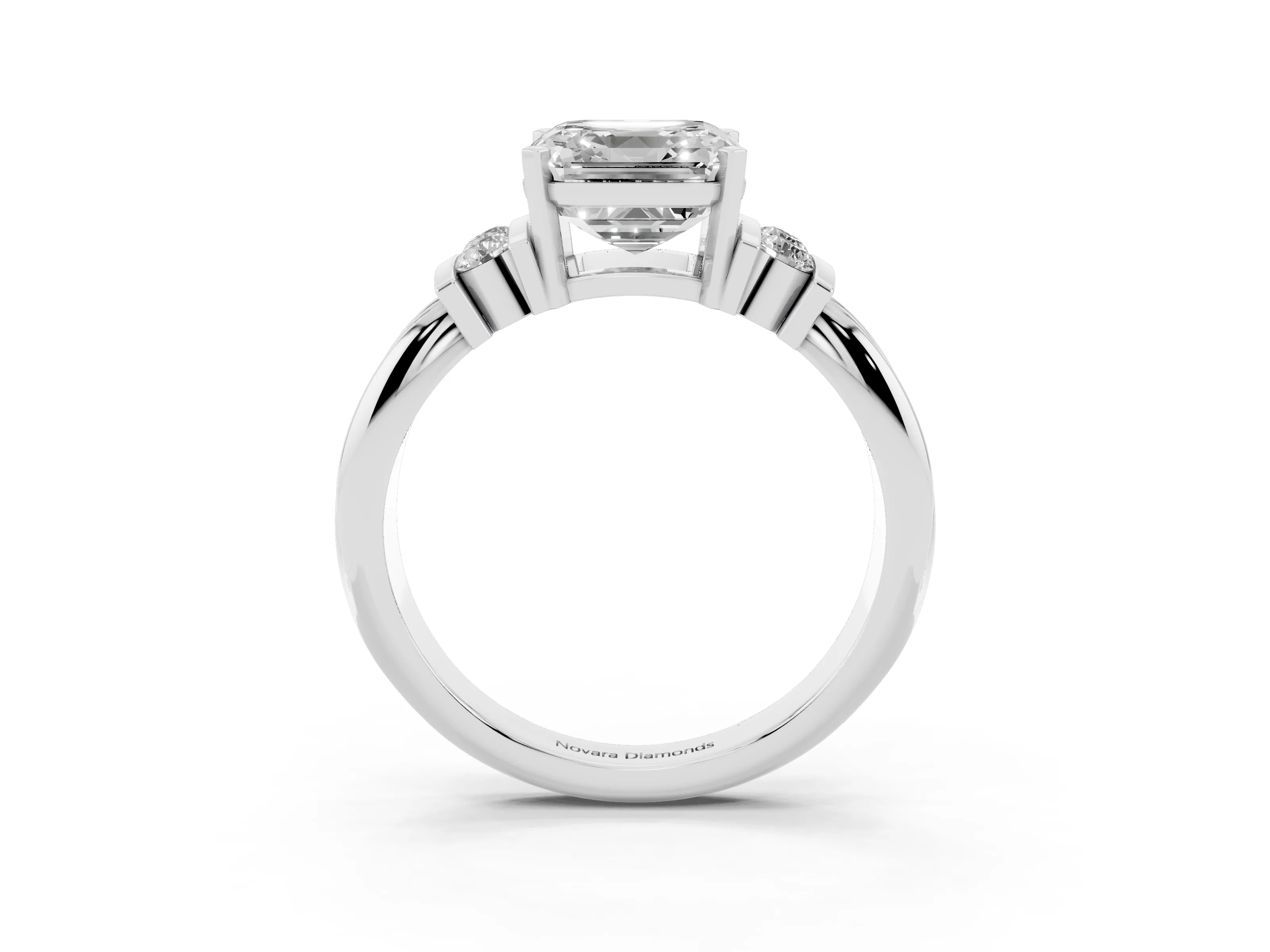 Three-Stone Asscher Cut Diamond Channel Set Ring Set in Silver with Bar Prongs