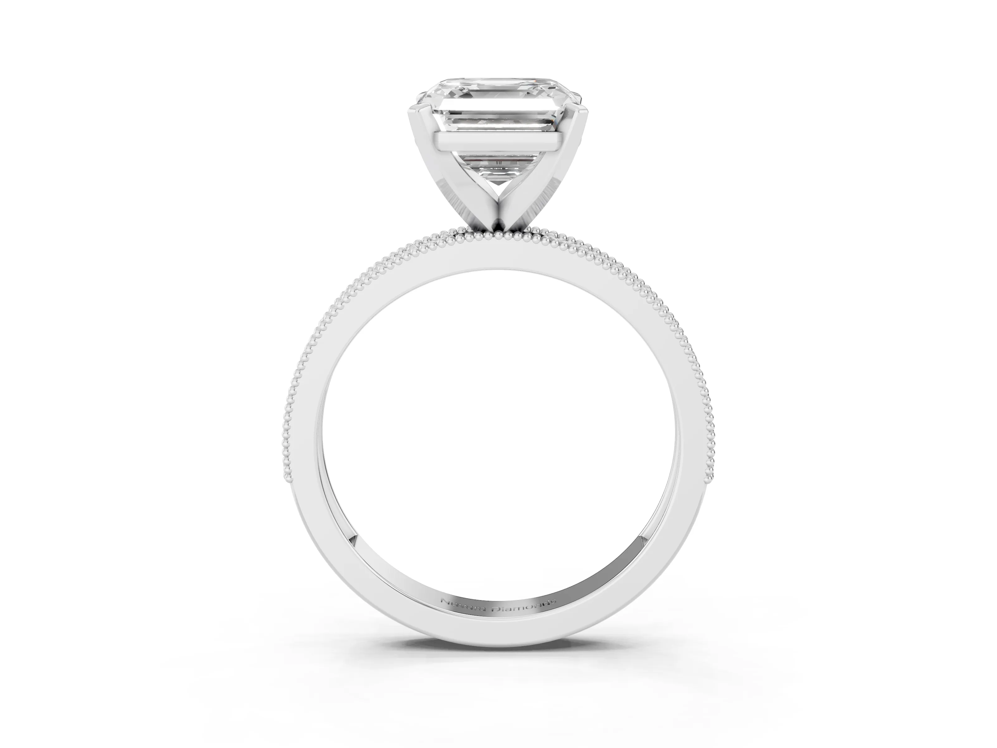 Asscher Cut Diamond Milgrain Pavé Engagement Ring Set in Silver with Prong Setting