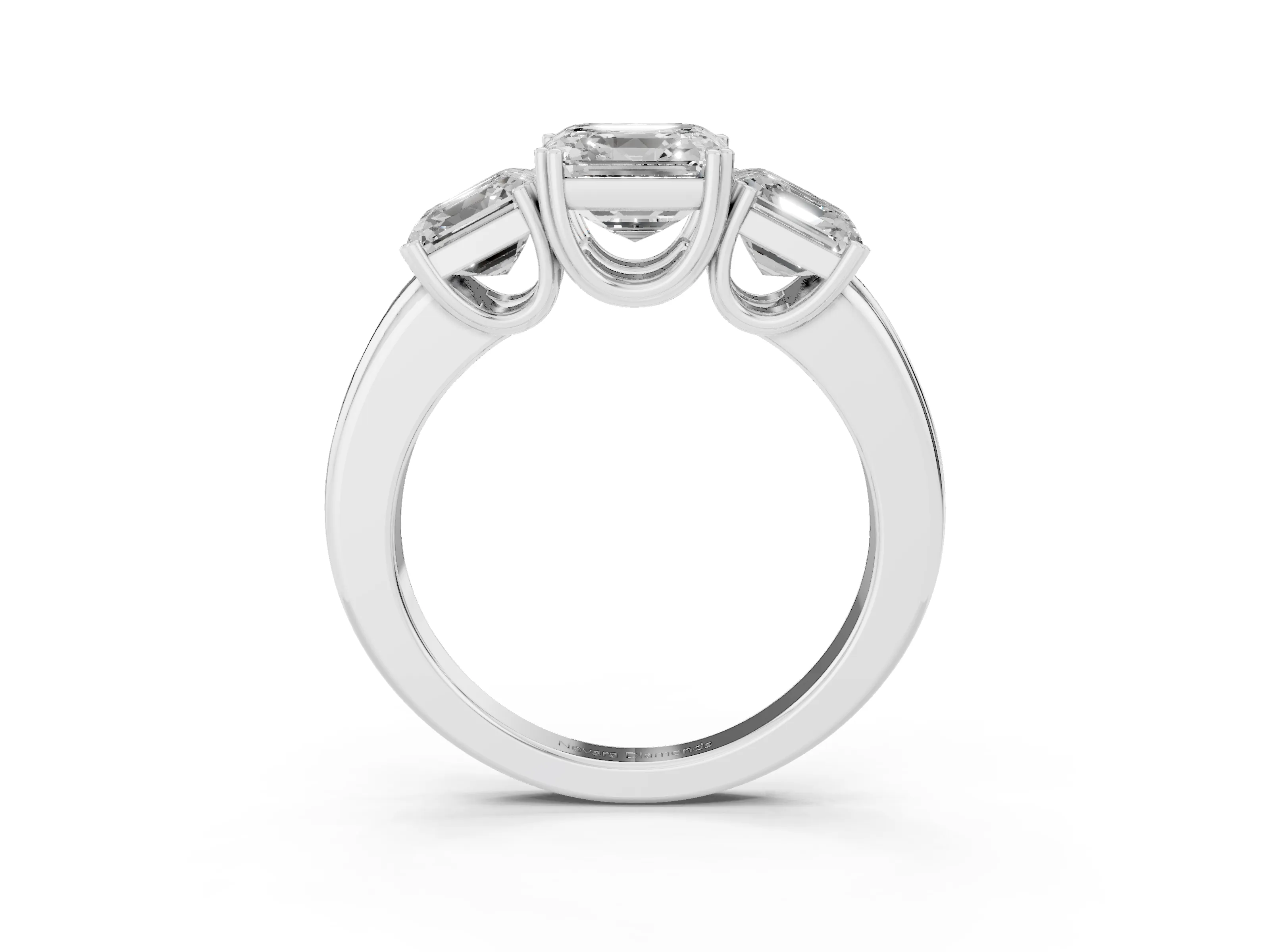 Asscher Cut Diamond Three-Stone Ring Set in Silver with Polished Band and Prong Setting