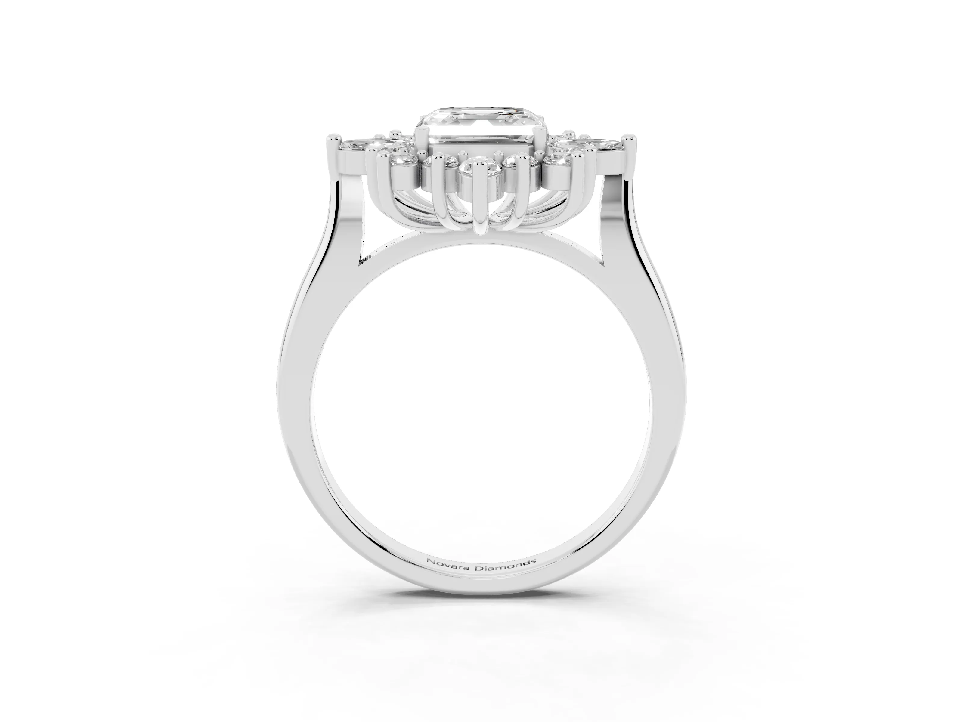 Asscher Cut Diamond Cluster Halo Ring Set in White gold with Marquise and Round Accents