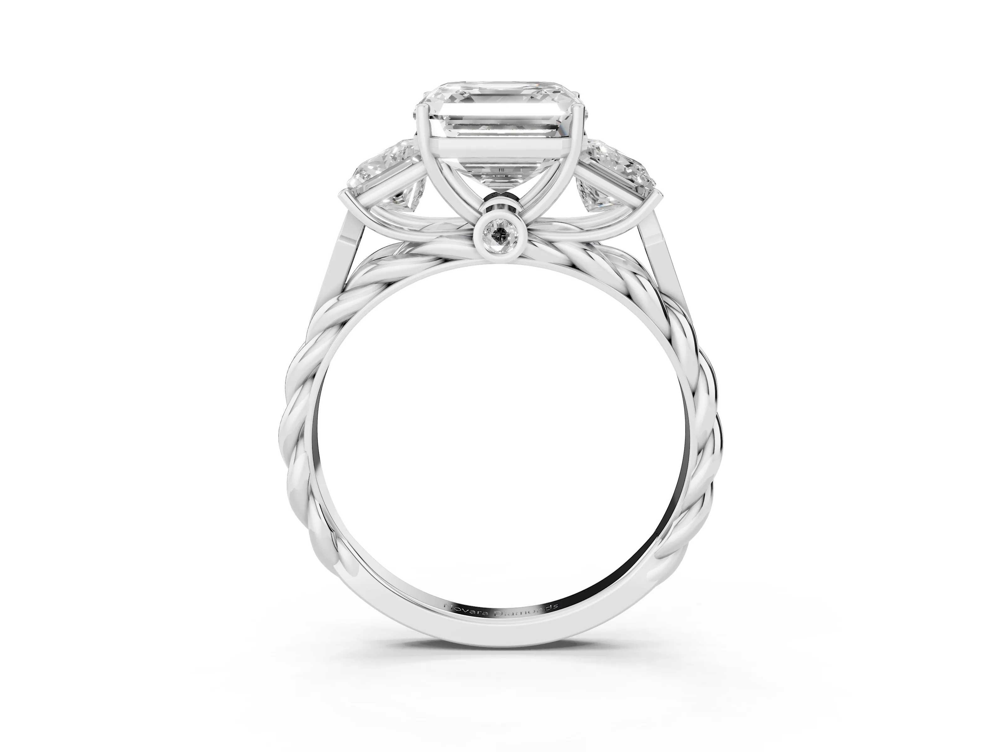 Asscher Cut Diamond Three-Stone Ring Set in Silver with Braided Band