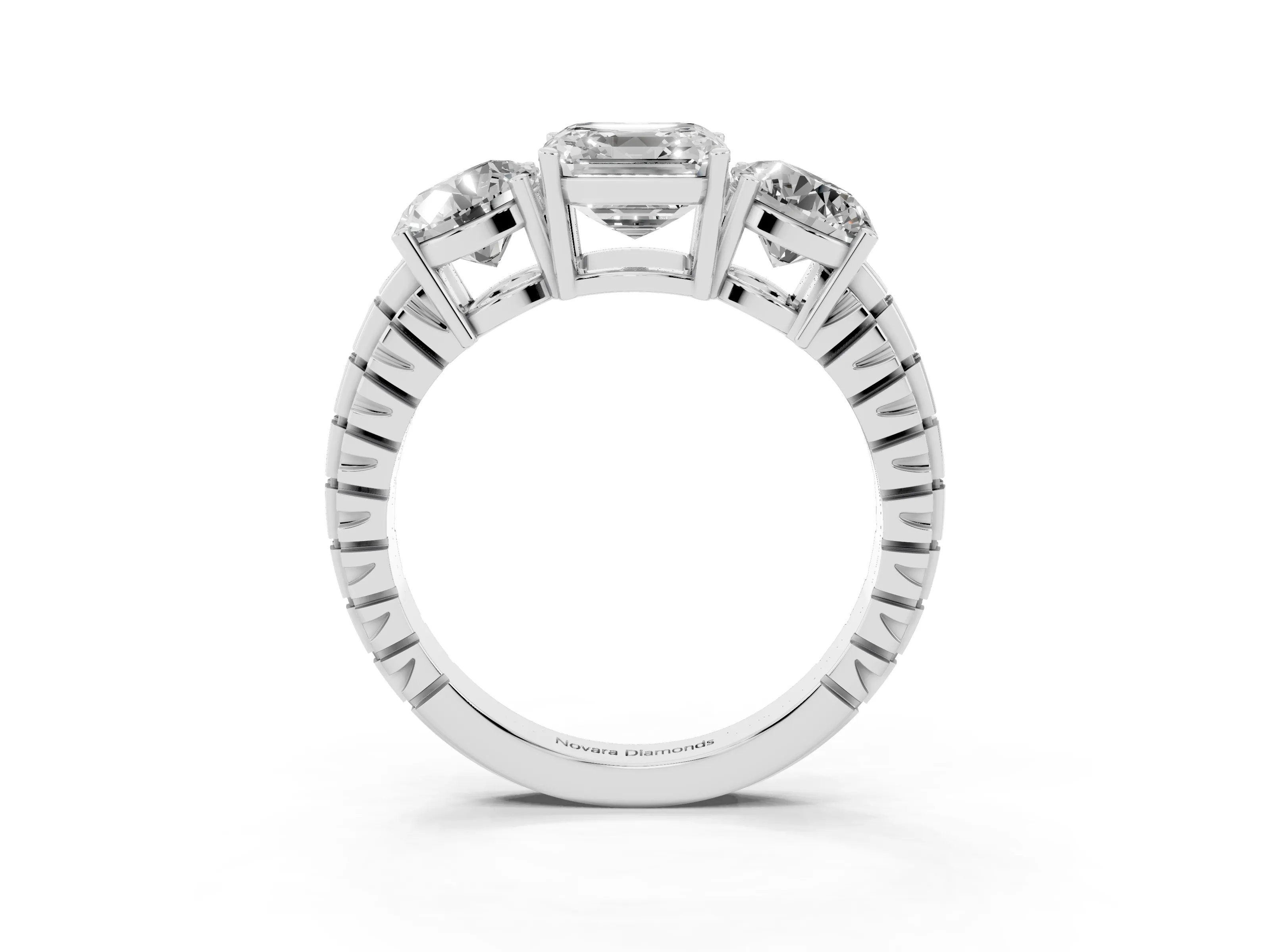 Asscher Cut Diamond Three-Stone Ring Set in Silver with Channel-Set Accent Band