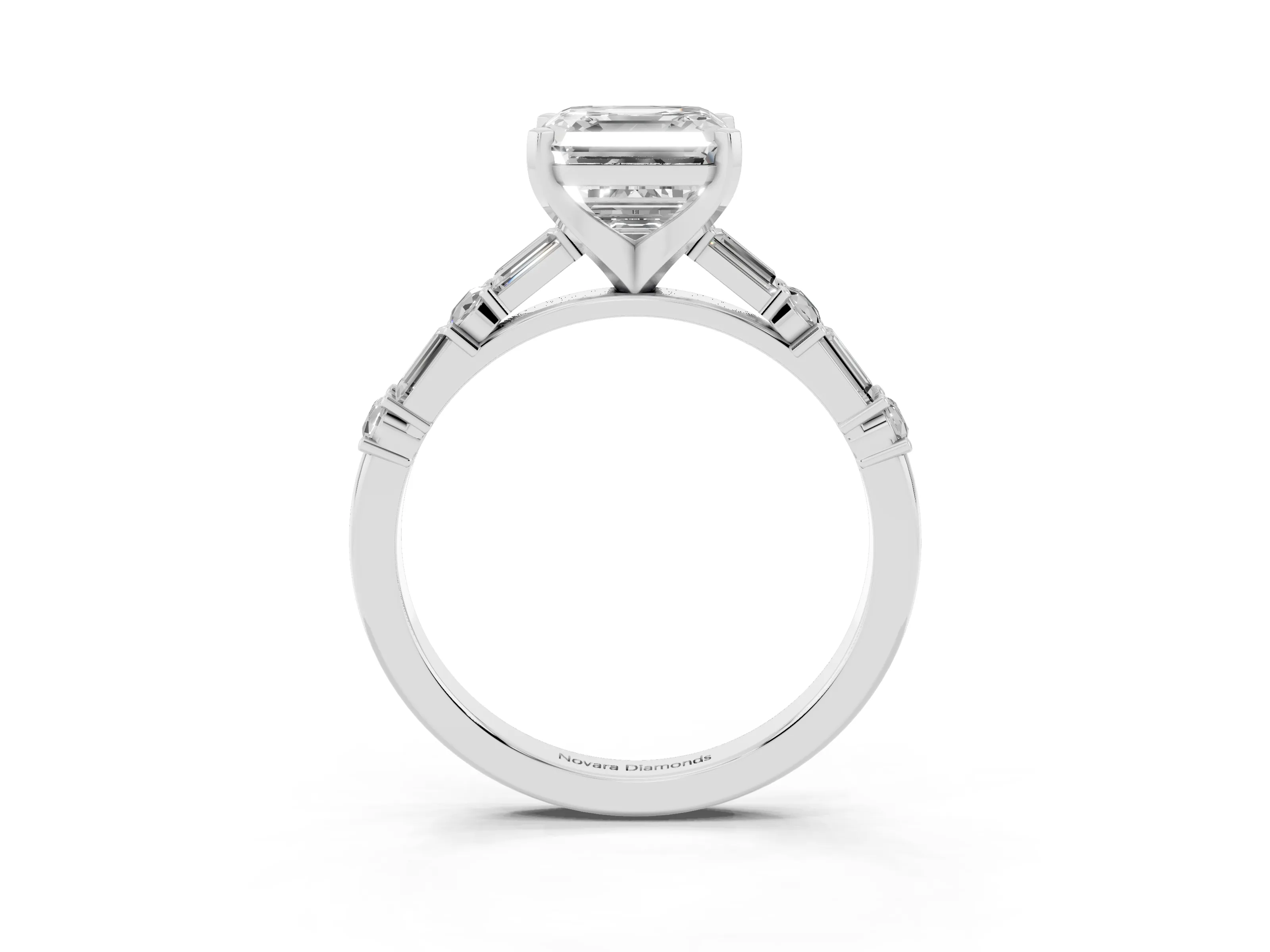 Asscher Cut Diamond Solitaire Set in Silver with Side Baguettes and Channel Set Band