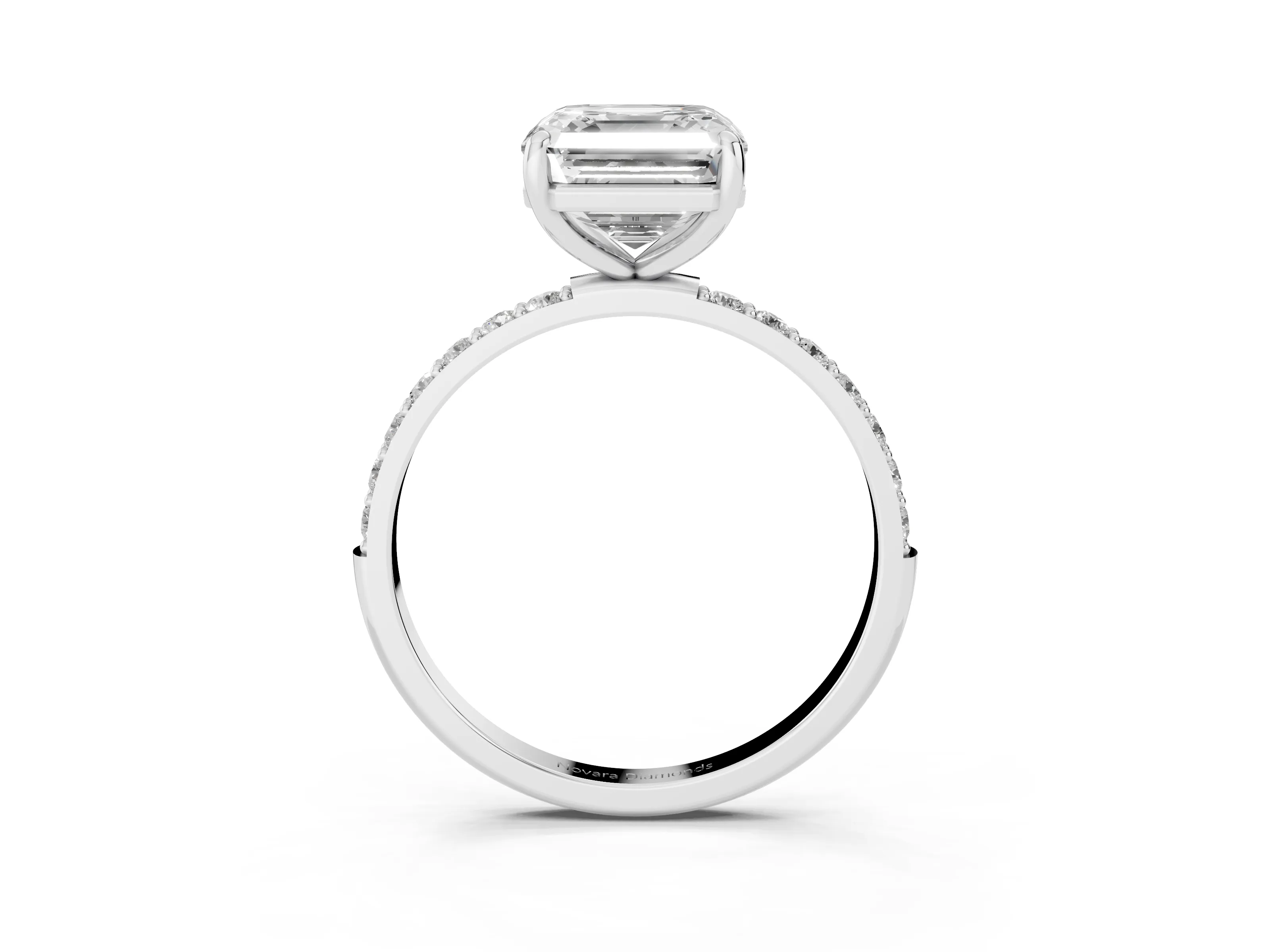 Asscher Cut Diamond Solitaire Ring Set in Silver with Round Pavé Band and Prong Setting