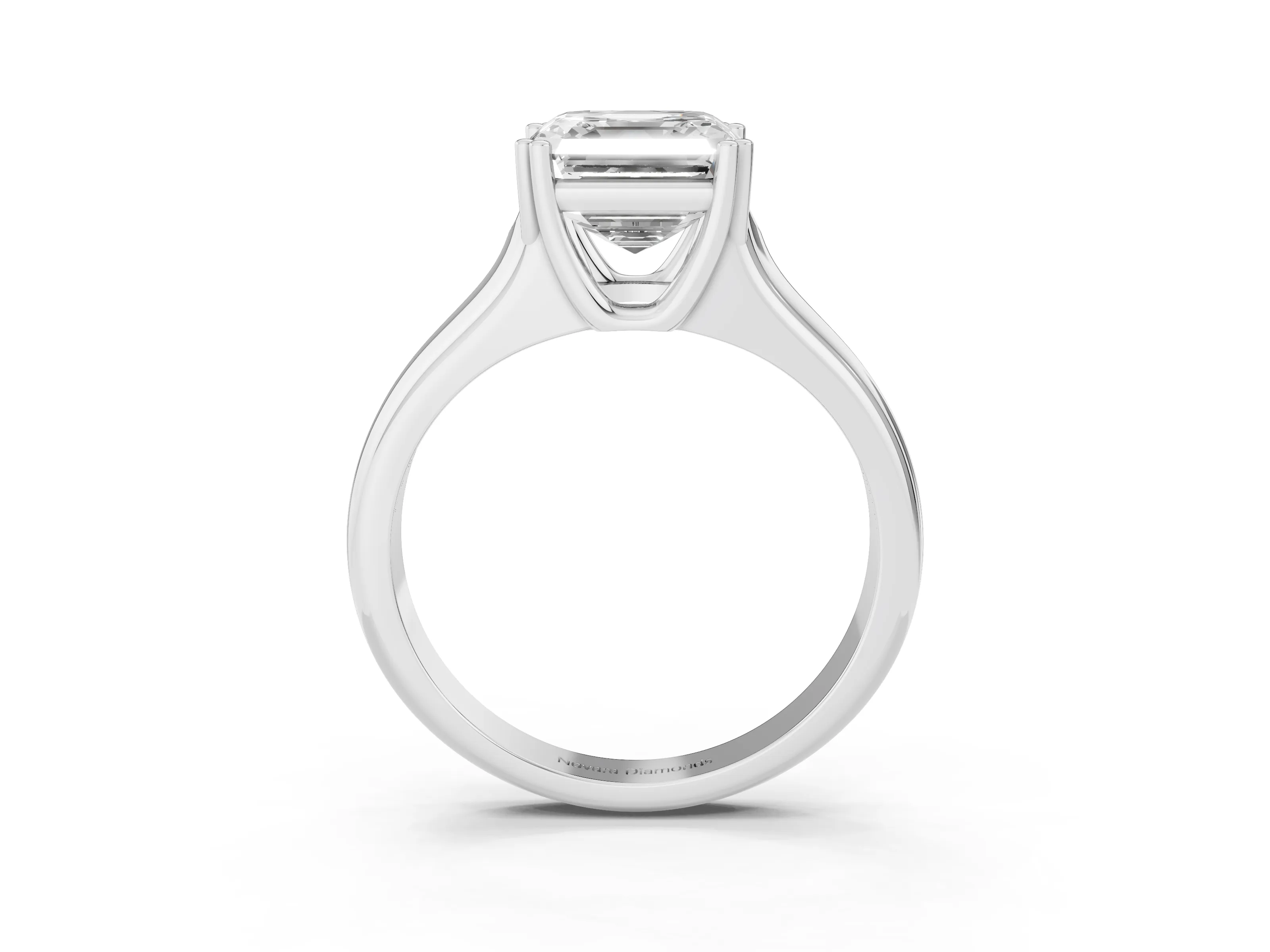 Asscher Cut Diamond Solitaire Ring Set in White gold with Wide Band and Prong Setting