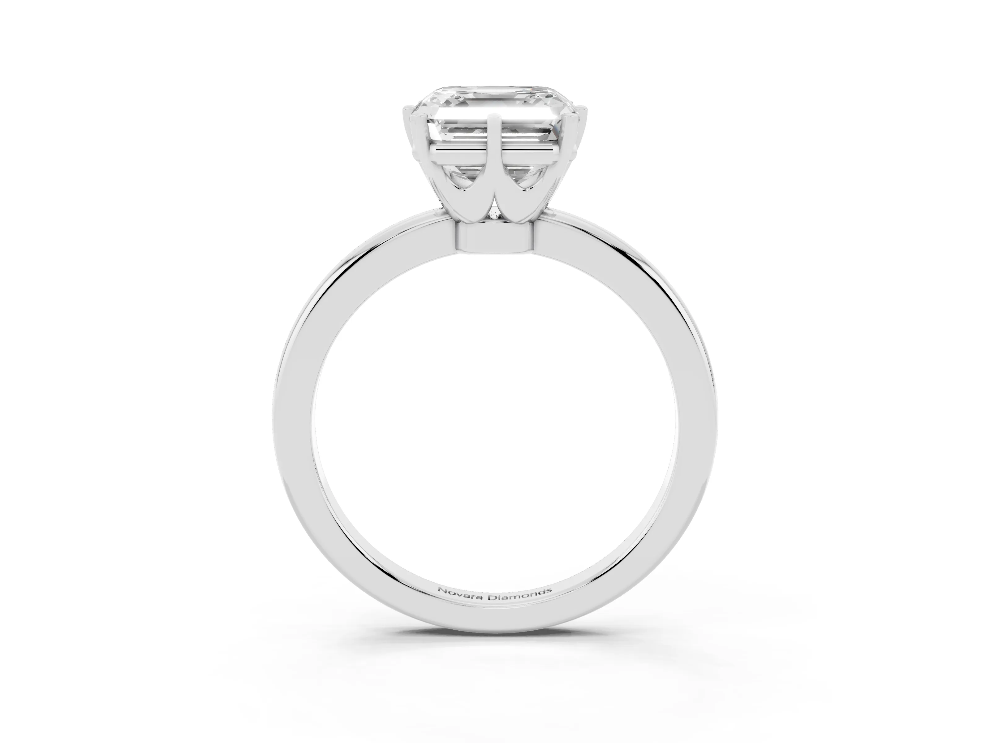 Asscher Cut Diamond Solitaire Ring Set in Platinum with Raised Prong Setting on a Classic Band