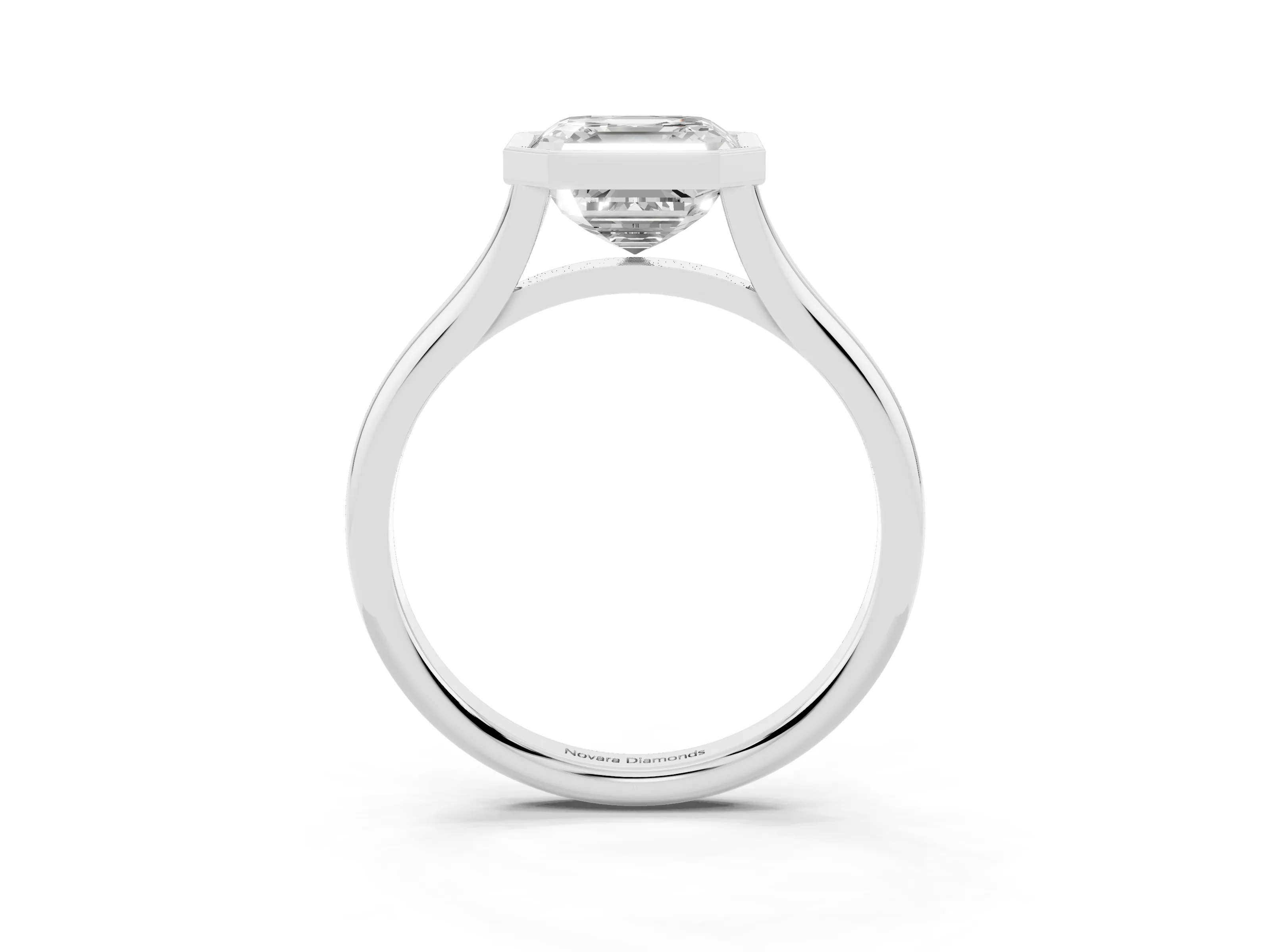 Bezel Set Asscher Cut Diamond Solitaire Ring Set in Platinum with Tapered Band