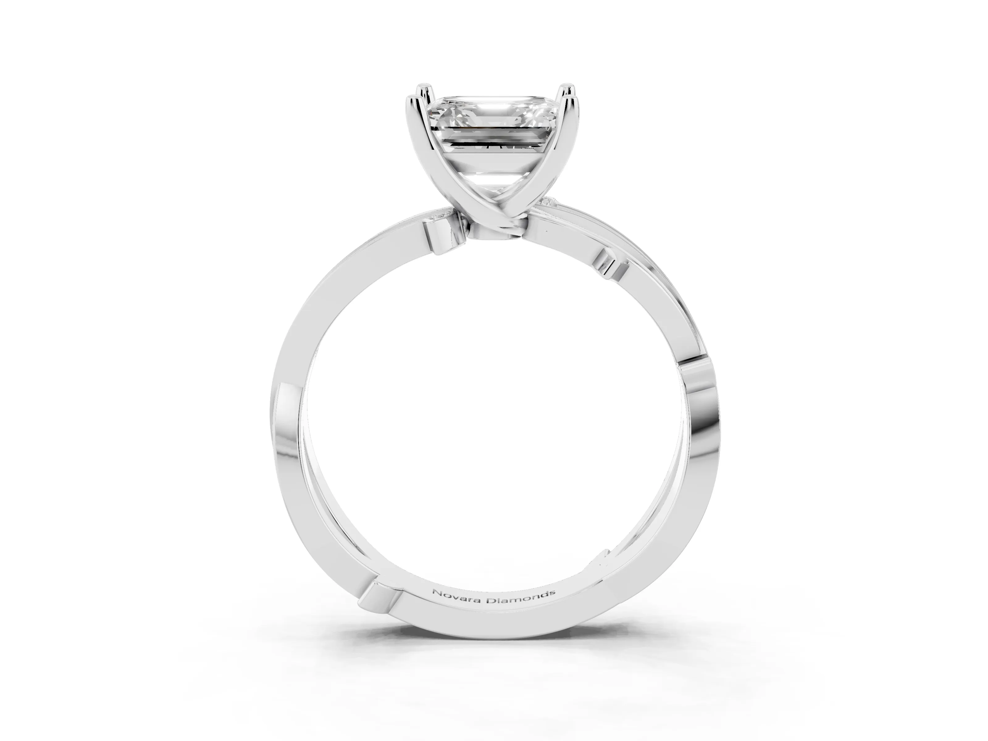 Asscher Cut Diamond Pavé Twist Band Solitaire Ring Set in White gold with Prong Setting