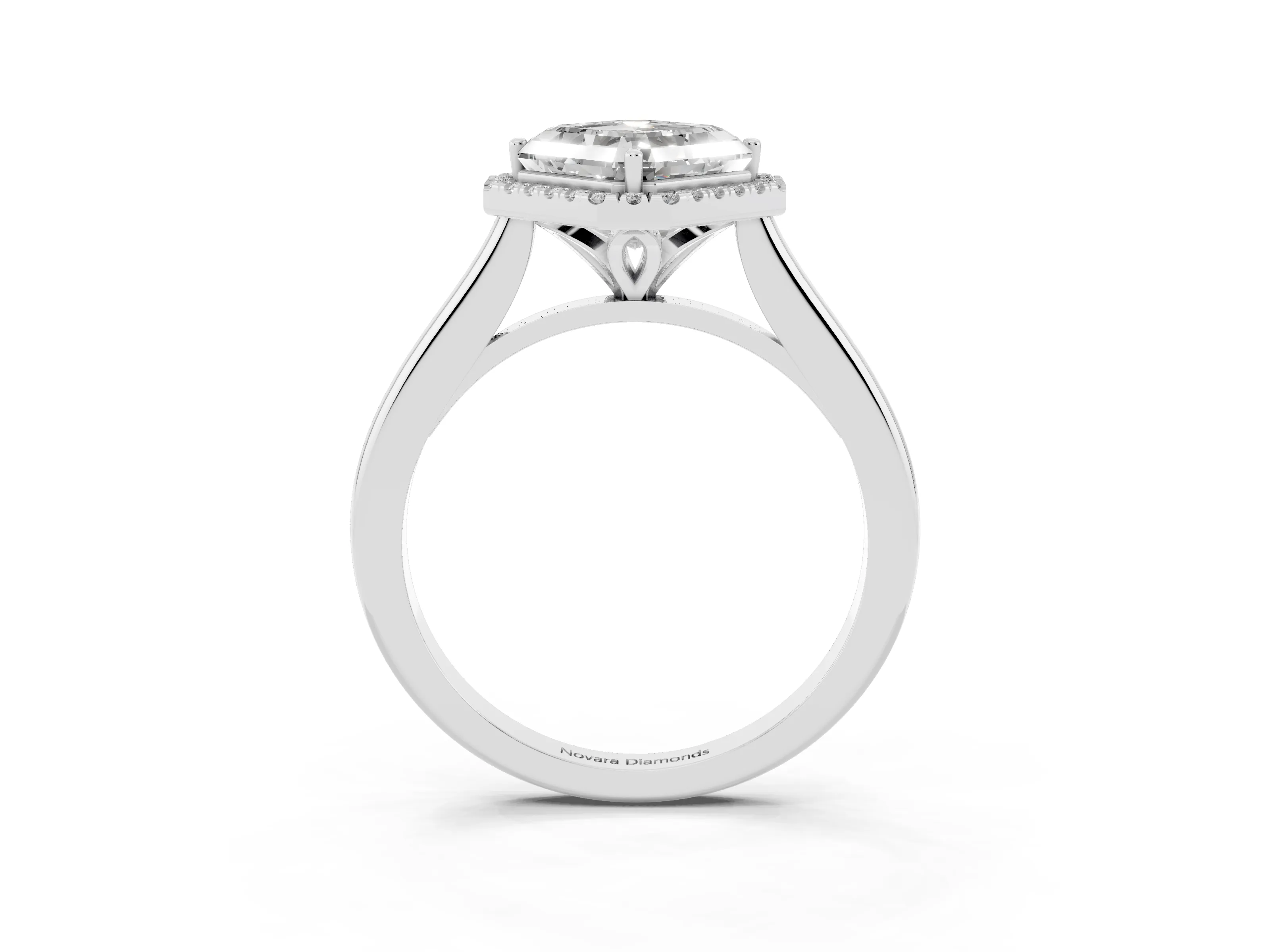 Asscher Cut Diamond Halo Engagement Ring Set in Platinum with Pavé Band and Rising Shoulders