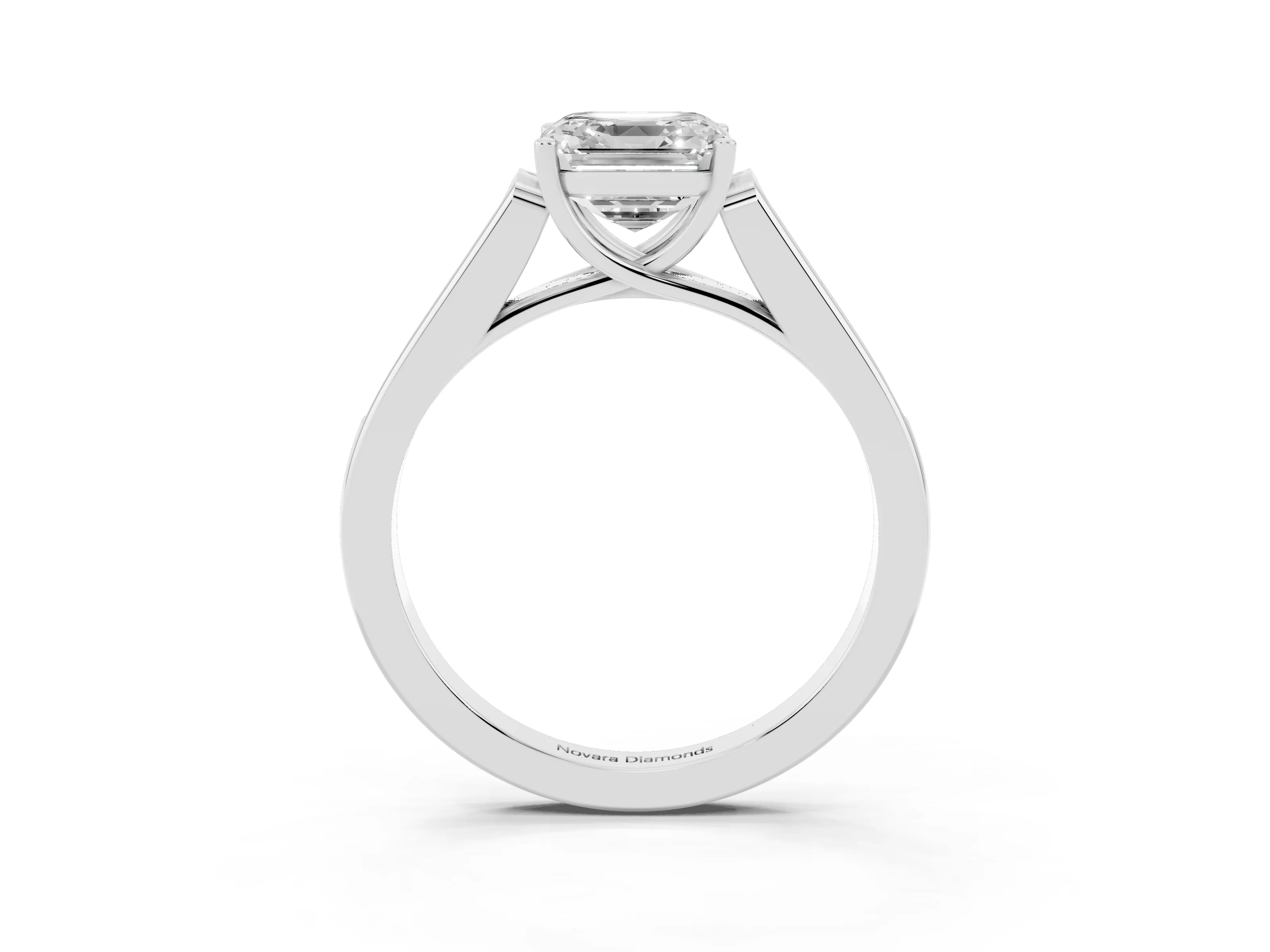 Asscher Cut Diamond Solitaire Cathedral Engagement Ring Set in White gold with Channel-Set Band and Prong Setting