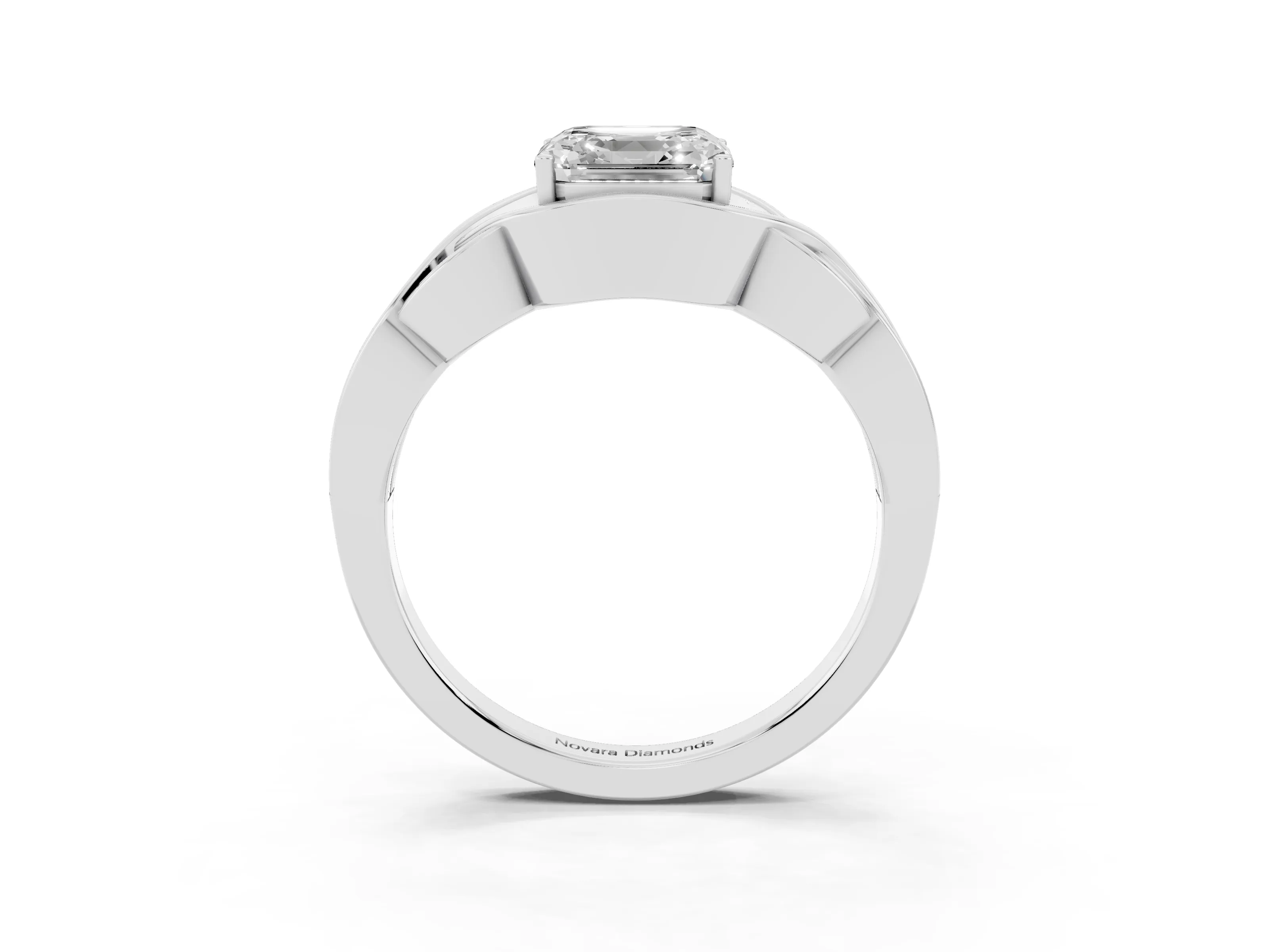 Asscher Cut Diamond Solitaire Ring Set in Silver with Intertwined Band