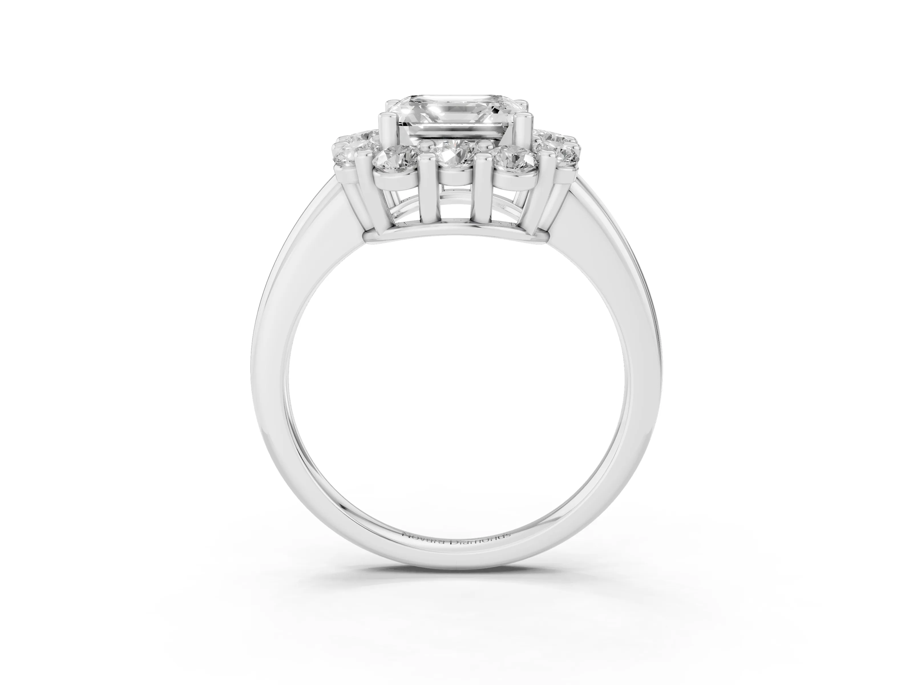 Asscher Cut Diamond Halo Cluster Engagement Ring Set in Silver with Polished Band and Prong Setting