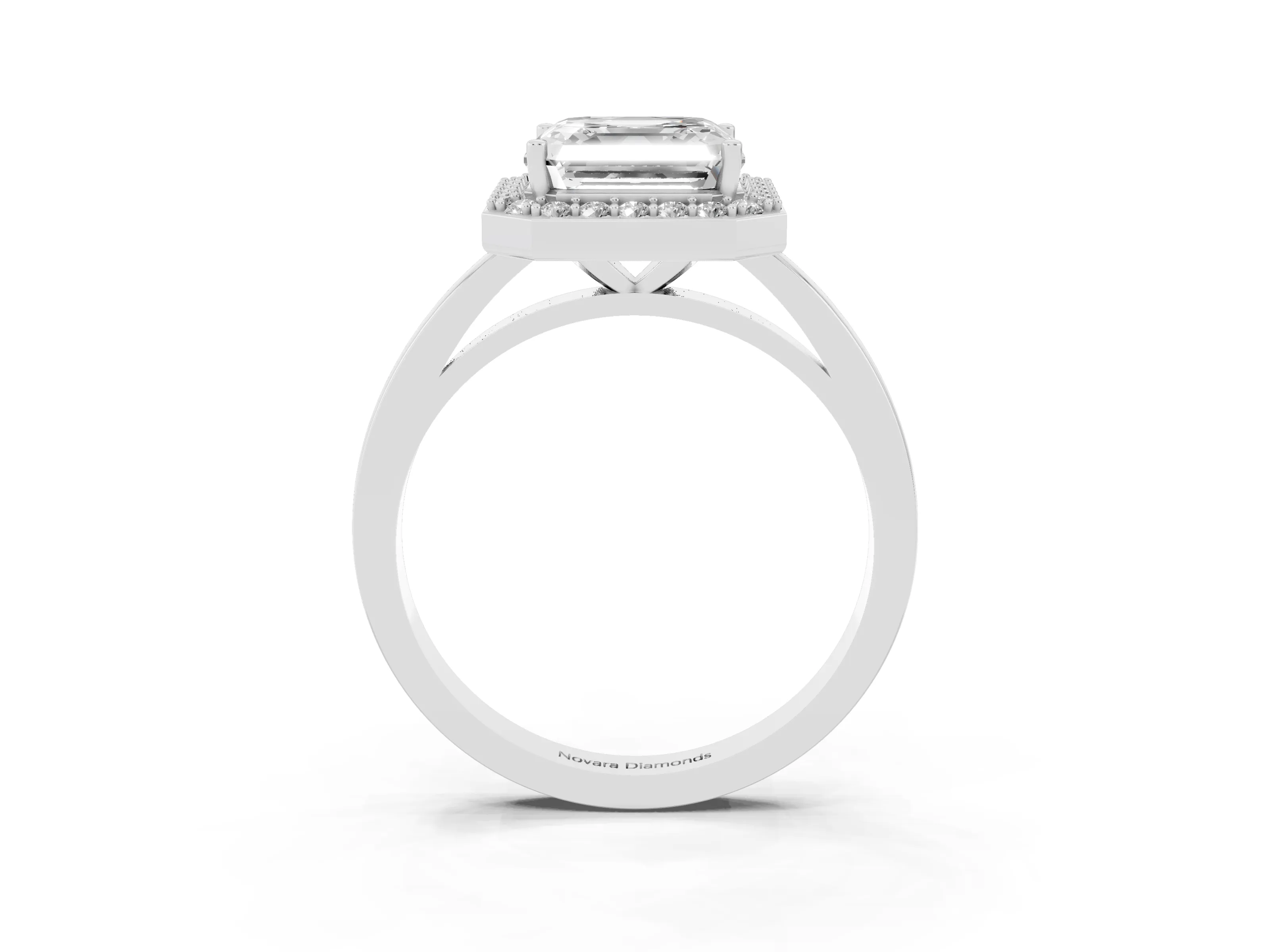Asscher Cut Diamond Halo Ring Set in Platinum with Solitaire Band and Prong Setting