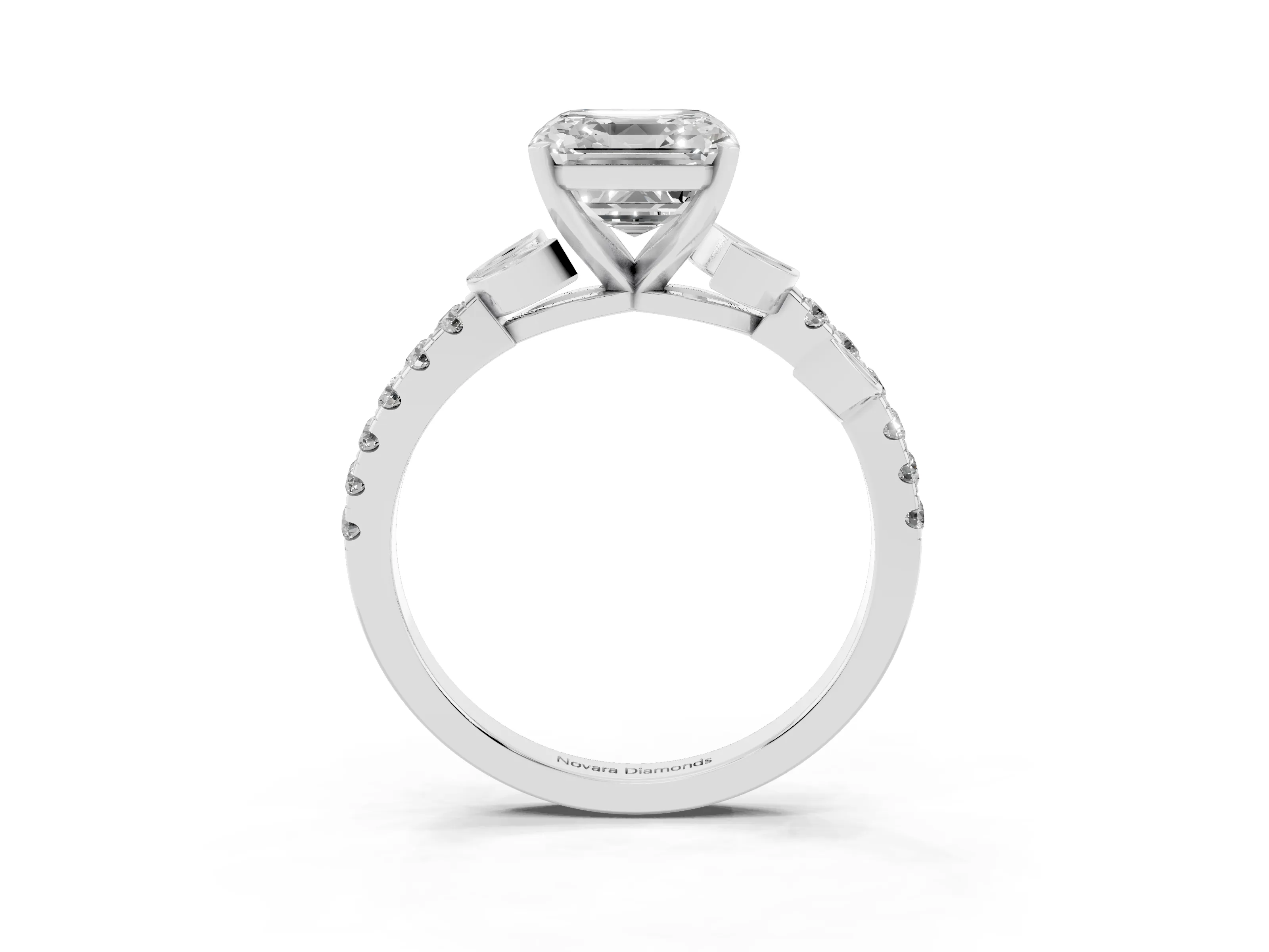 Asscher Cut Diamond Solitaire Leaf-Inspired Ring Set in Platinum with Pavé Band and Prong Setting