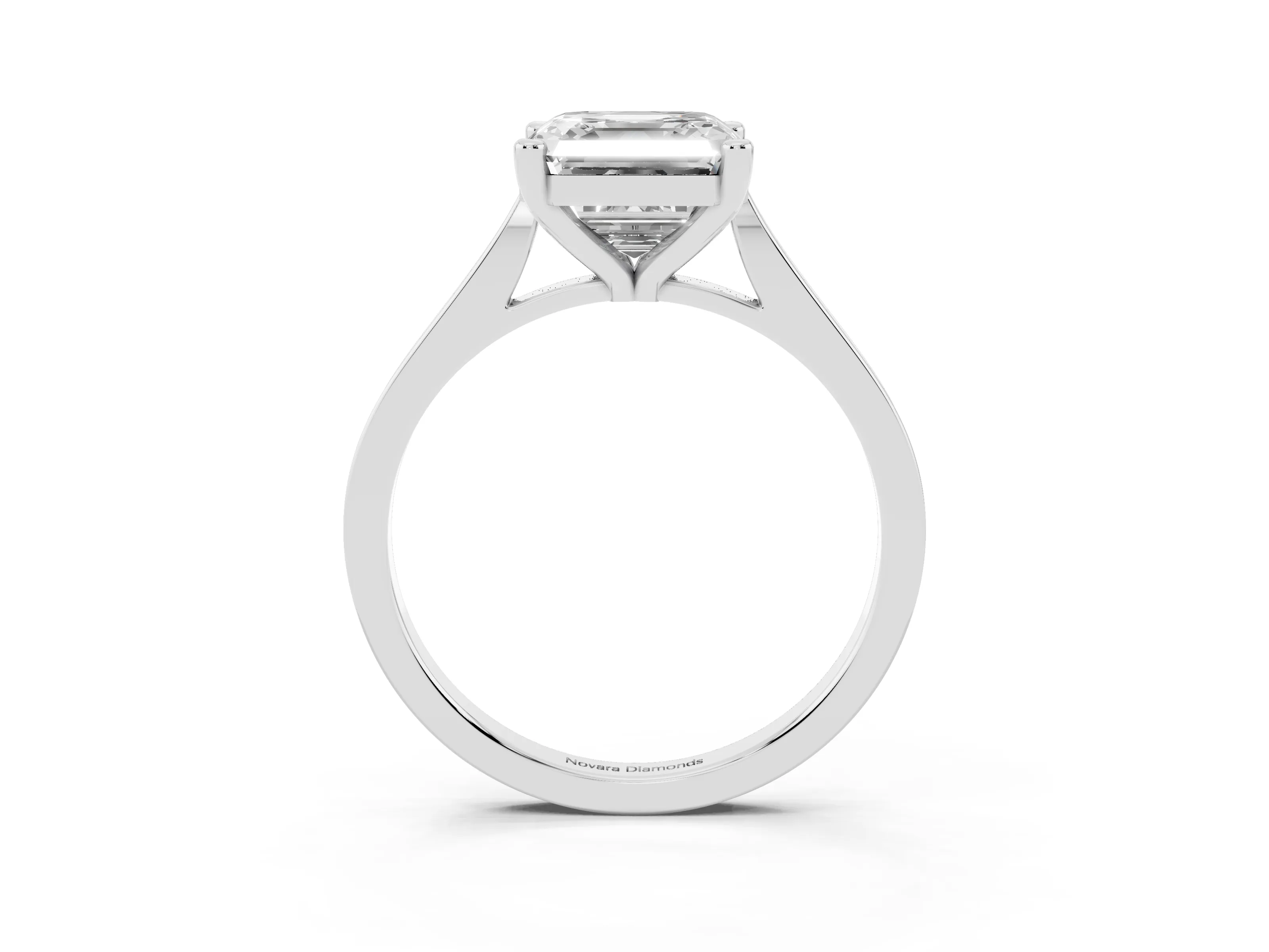 Asscher Cut Diamond Solitaire Ring Set in Platinum with Prong Setting and Tapered Band