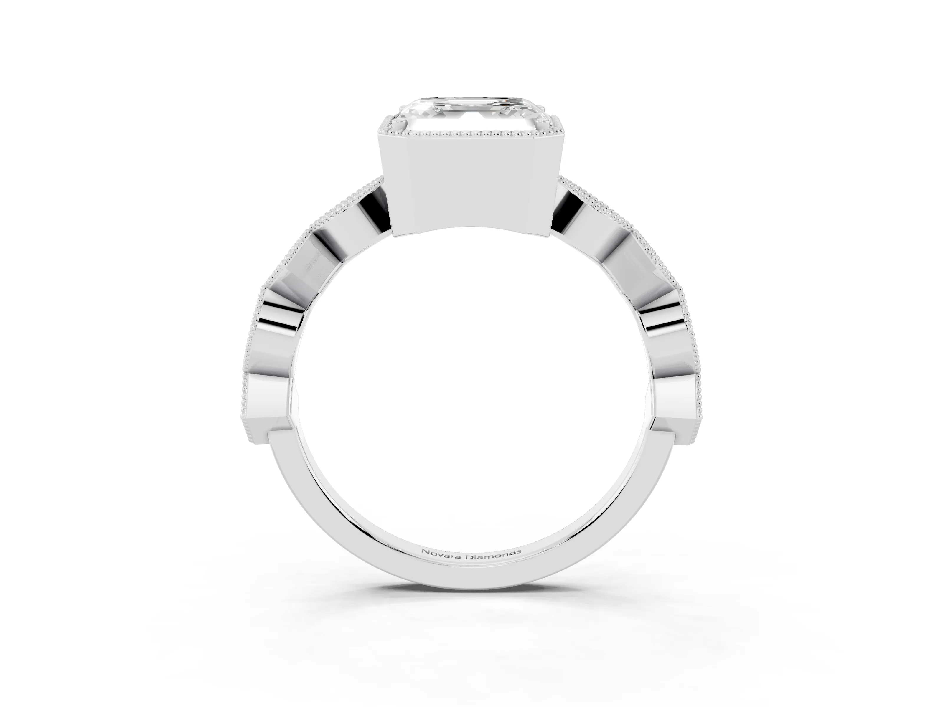 Asscher Cut Diamond Milgrain Marquise Twist Band Ring Set in White gold with Prong Setting