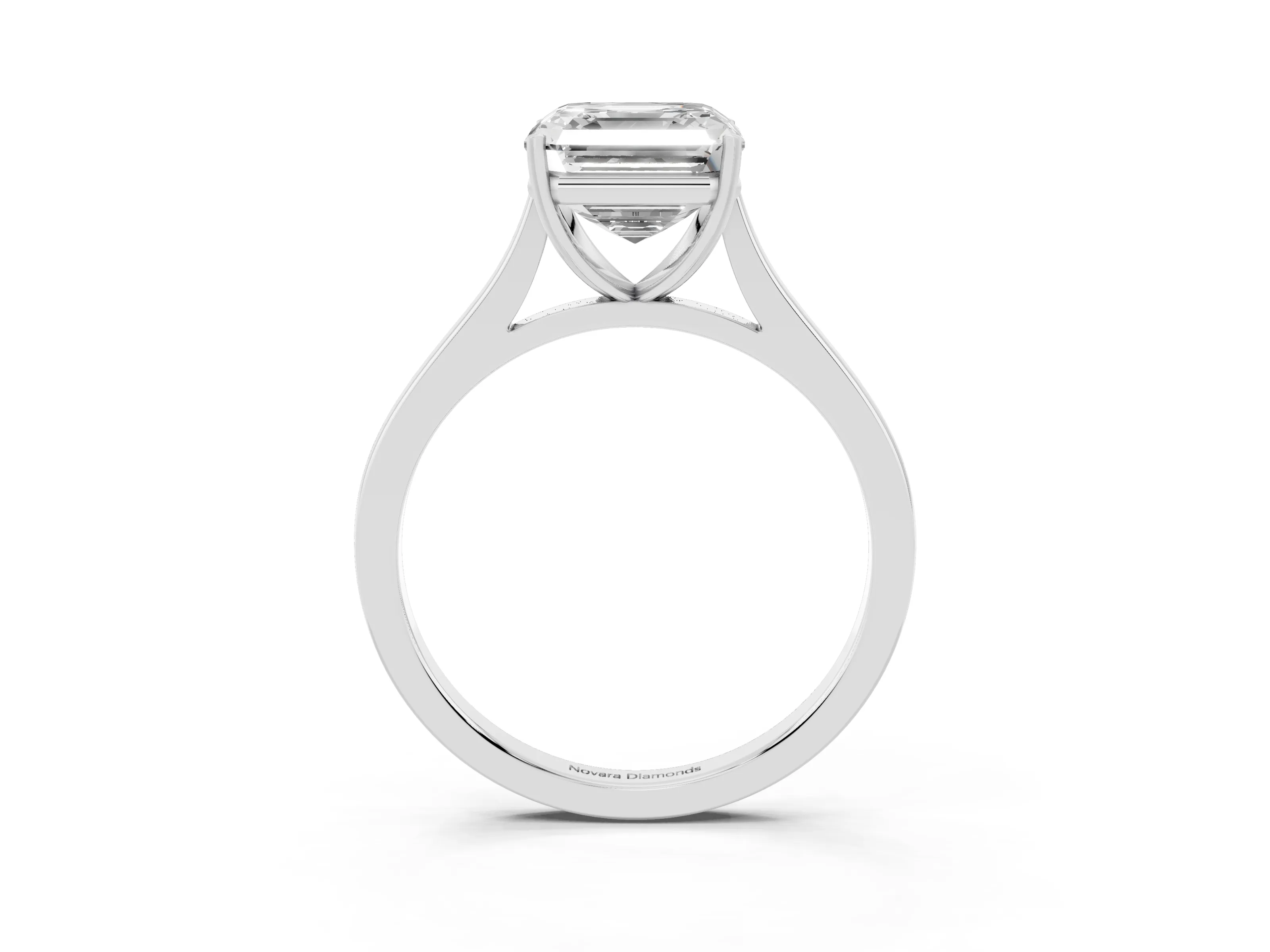 Asscher Cut Diamond Solitaire Heart Prong Engagement Ring Set in White gold with Tapered Band