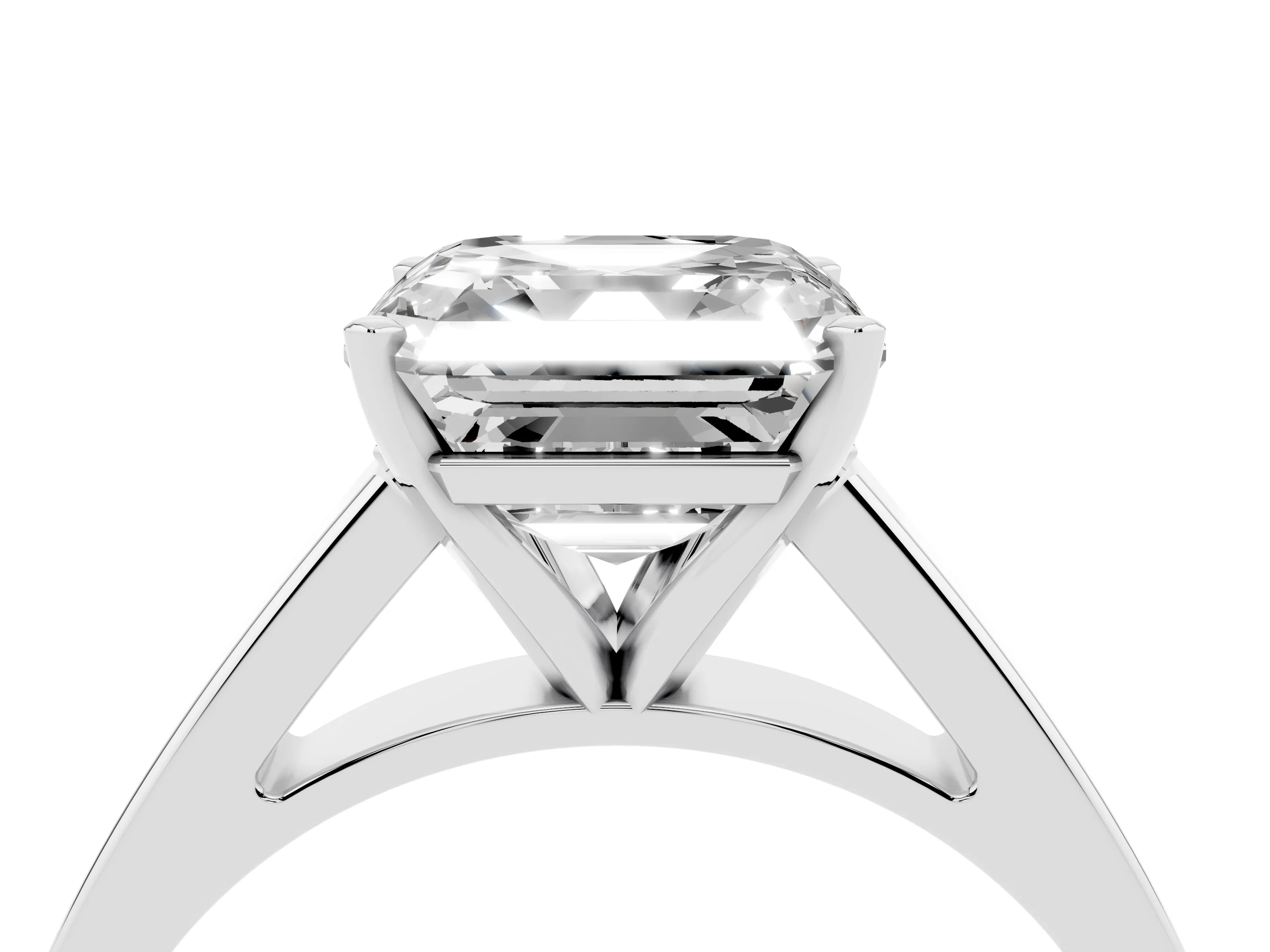 Asscher Cut Diamond Solitaire Engagement Ring Set in White gold with Prong Setting and Tapered Band