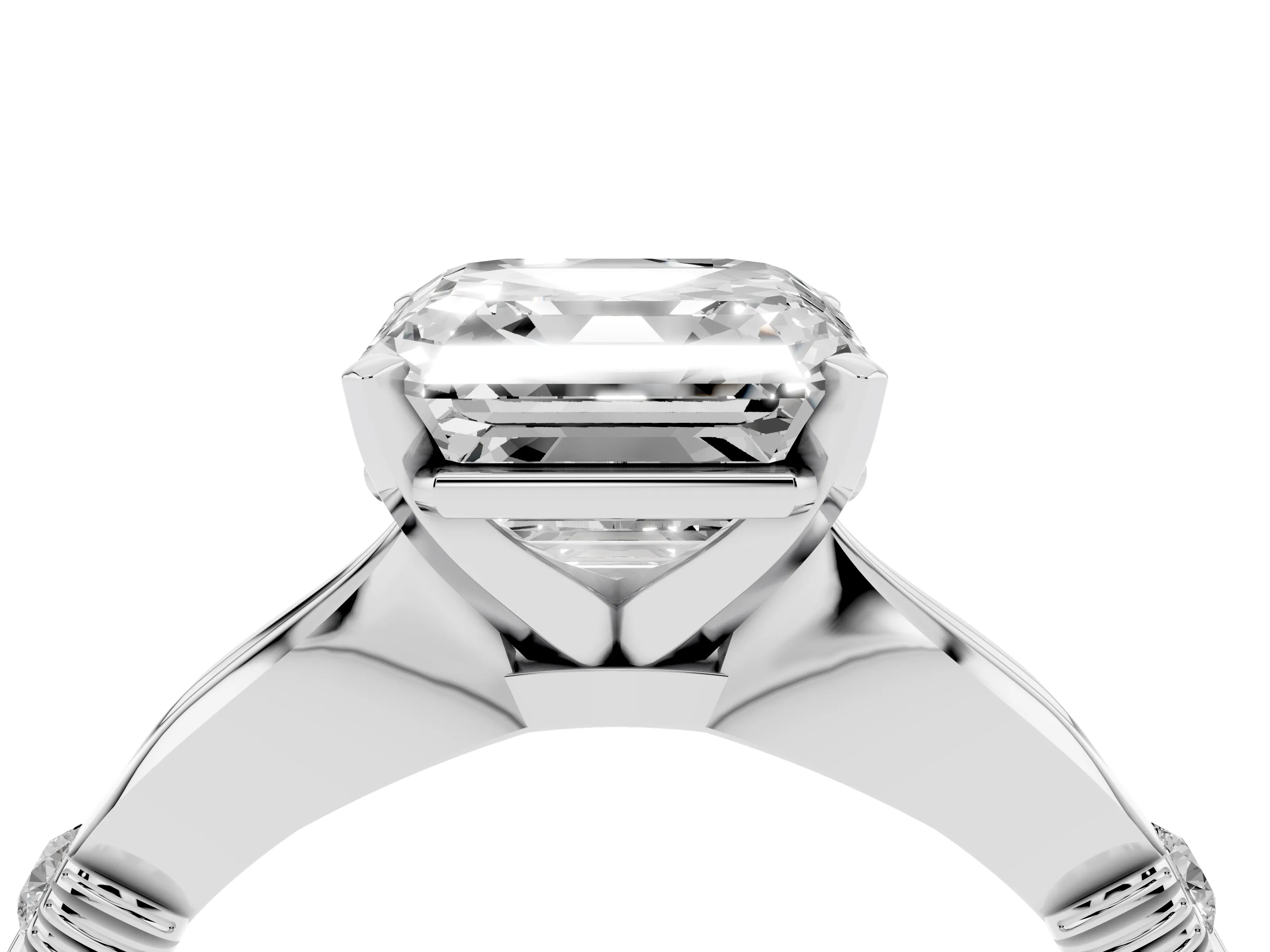 Asscher Cut Diamond Solitaire Twisted Band Ring Set in Platinum with Accent Stones and Prong Setting
