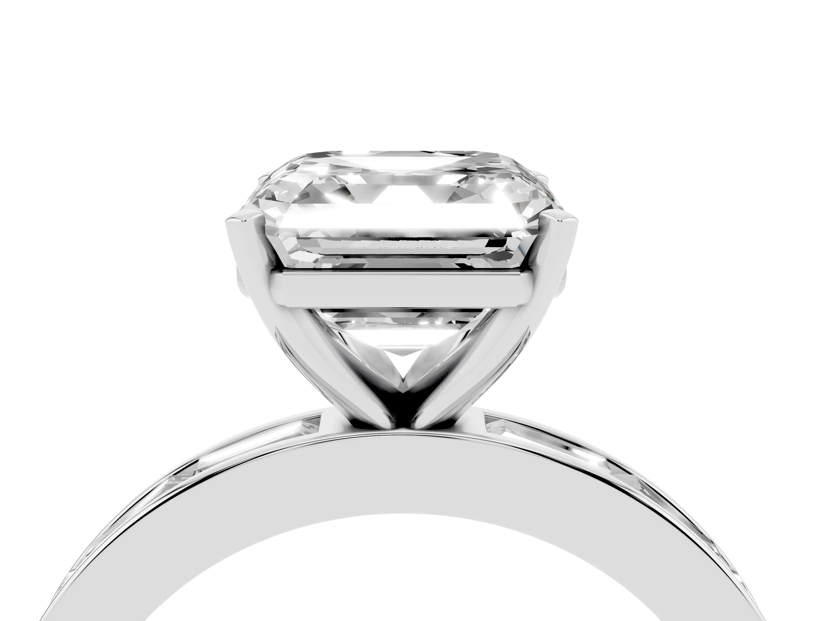Asscher Cut Diamond Solitaire Ring Set in Silver with Channel-Set Baguette Band and Prong Setting