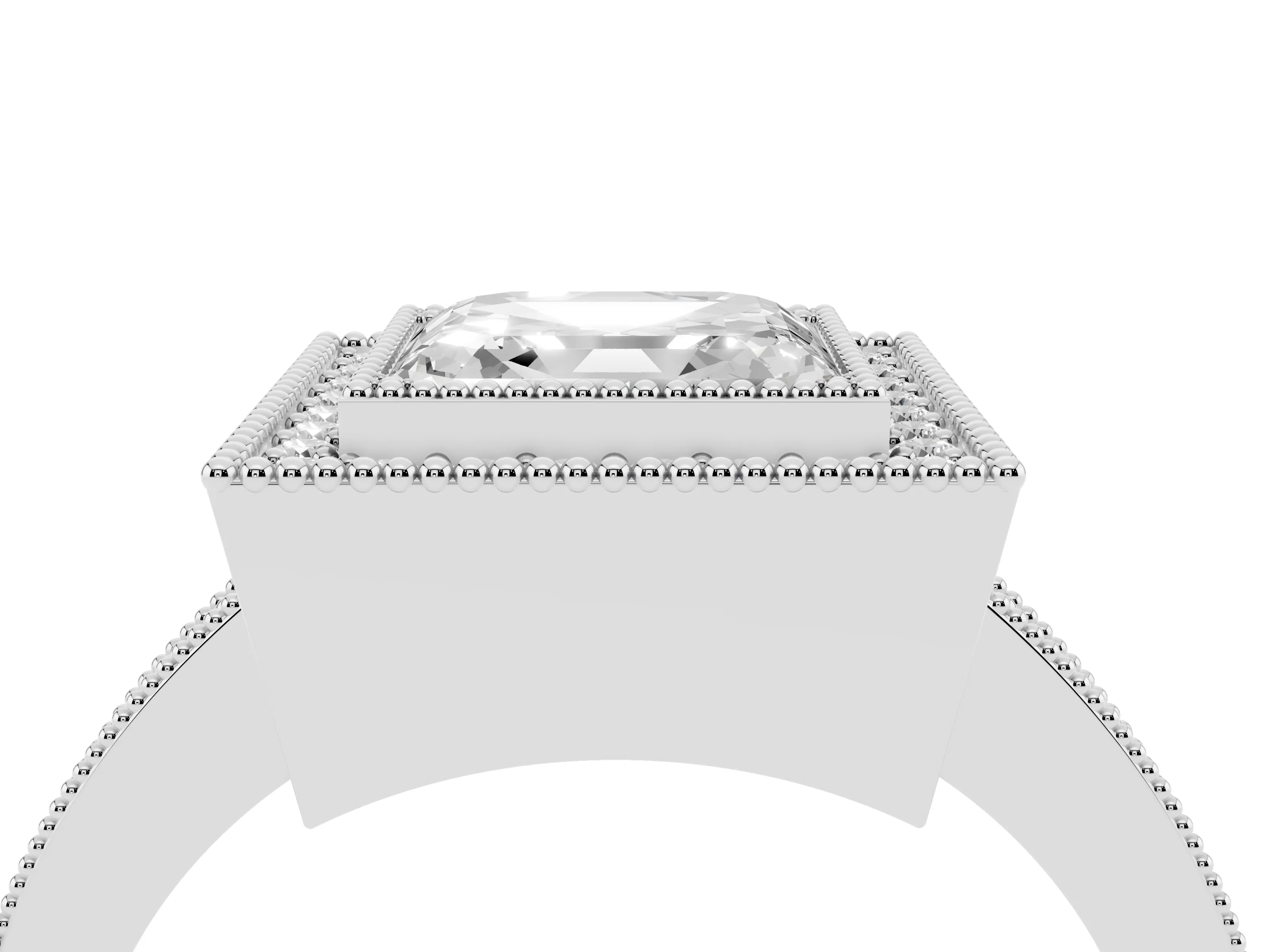 Asscher Cut Diamond Halo Engagement Ring Set in Platinum with Pavé Band and Round Halo Stones