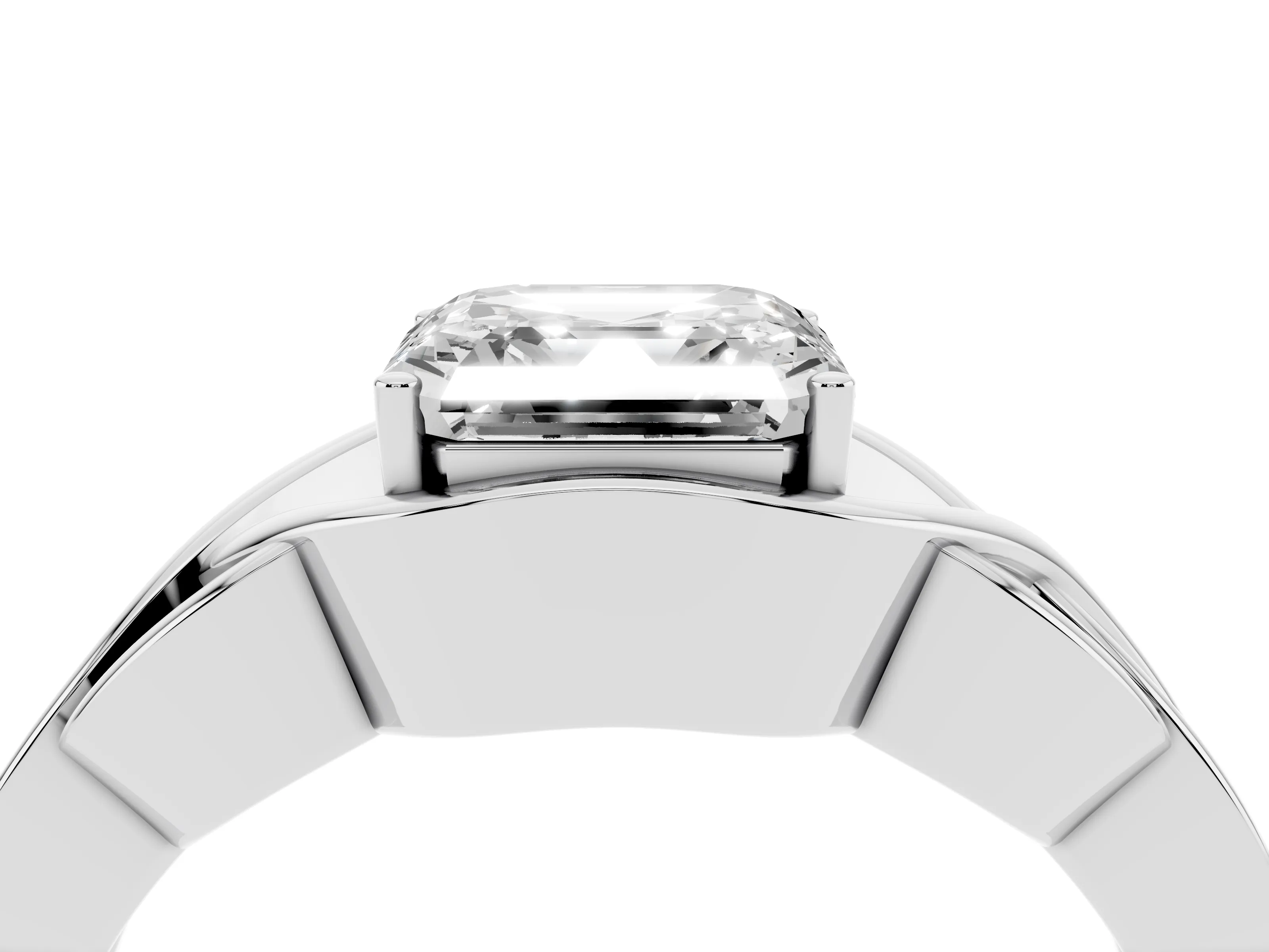 Asscher Cut Diamond Solitaire Ring Set in Silver with Intertwined Band