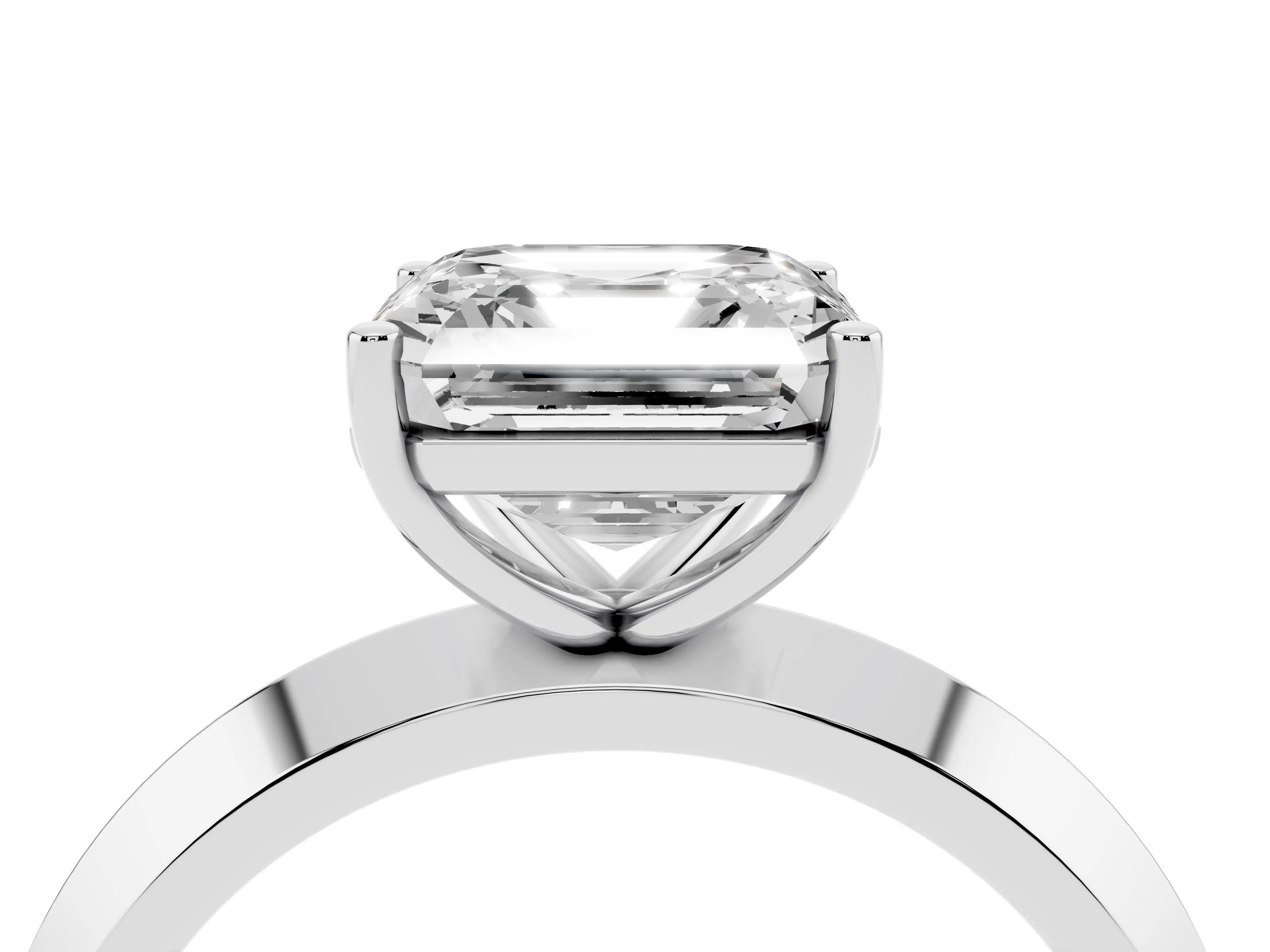 Asscher Cut Diamond Solitaire Engagement Ring Set in Platinum with Flat Band and Prong Setting