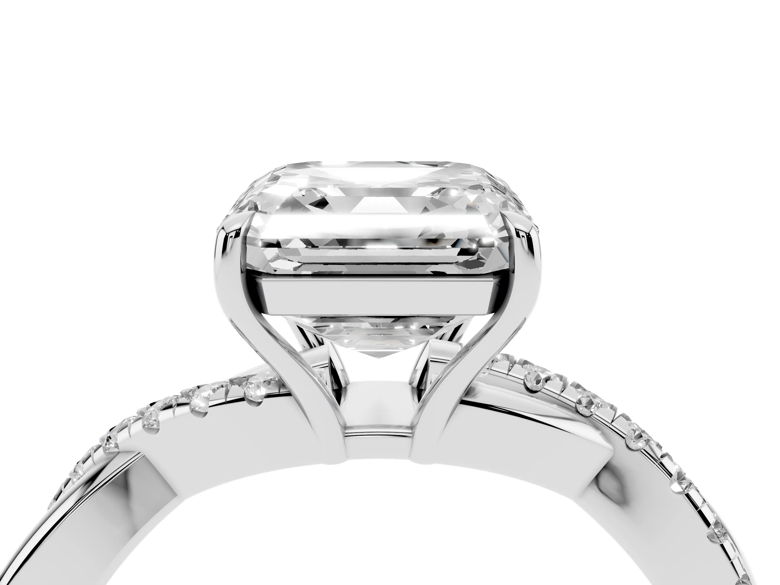 Asscher Cut Diamond Twisted Pavé Band Ring Set in White gold with Prong Setting