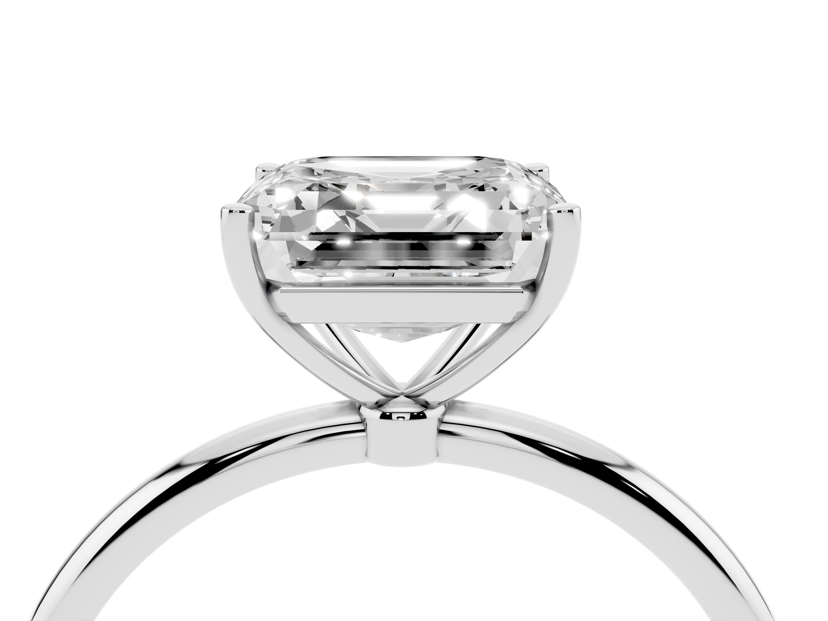 Asscher Cut Diamond Solitaire Engagement Ring Set in Silver with Thin Band and Prong Setting
