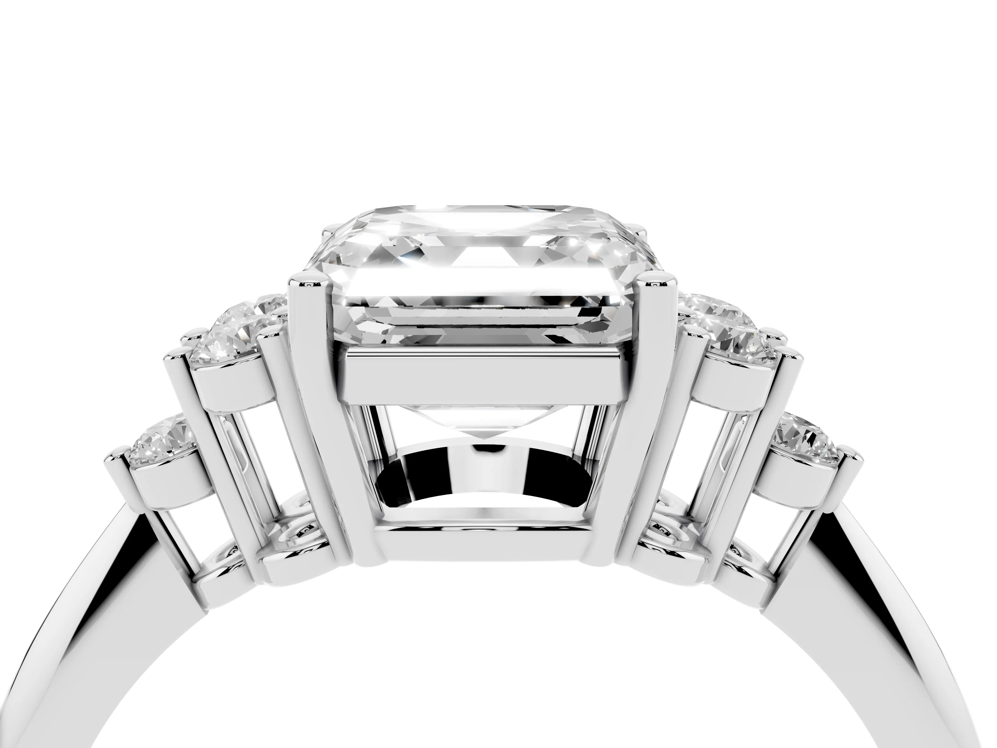 Asscher Cut Diamond Cluster Ring Set in Silver with Plain Band and Prong Setting