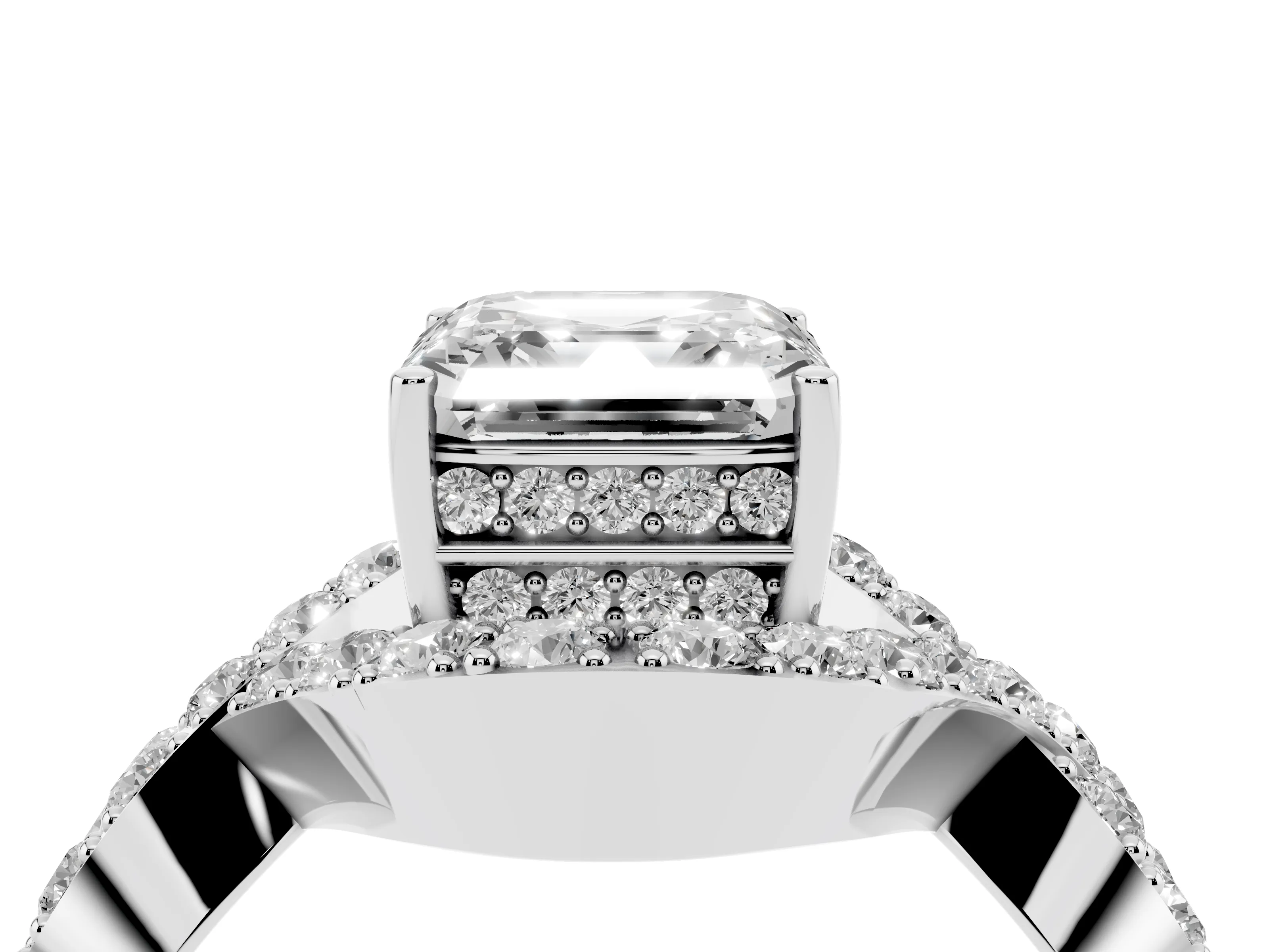 Asscher Cut Diamond Solitaire Twist Band Pavé Engagement Ring Set in Platinum