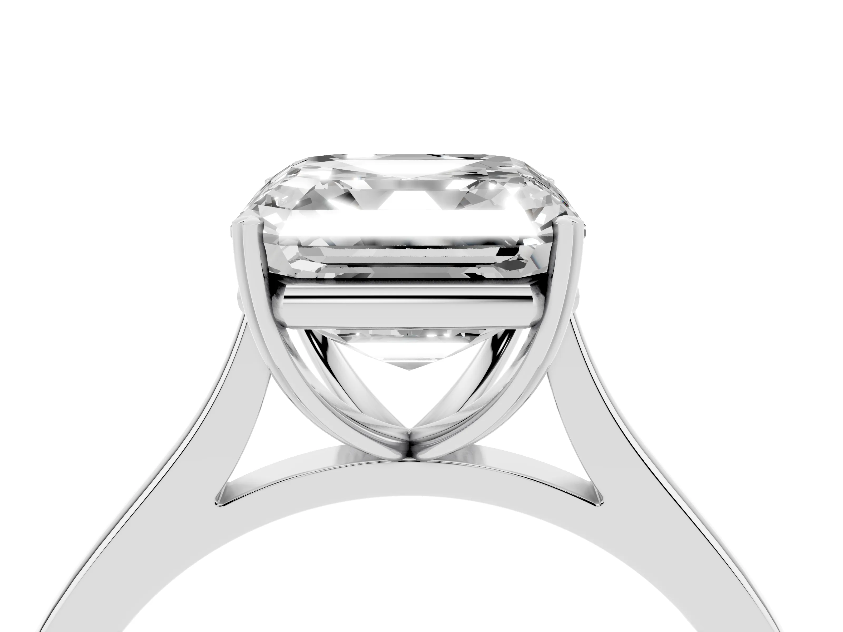 Asscher Cut Diamond Solitaire Heart Prong Engagement Ring Set in White gold with Tapered Band