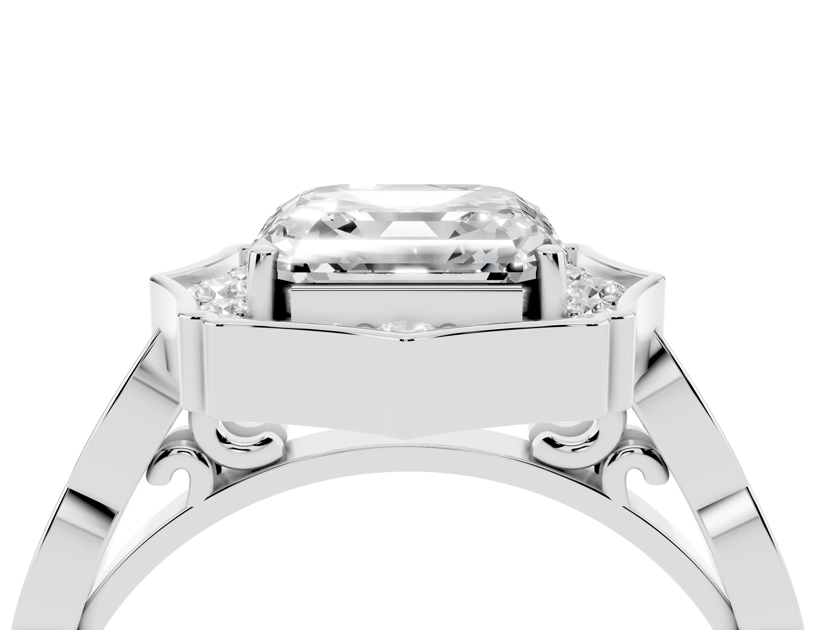 Asscher Cut Diamond Halo Engagement Ring Set in Platinum with Milgrain Band and Prong Setting