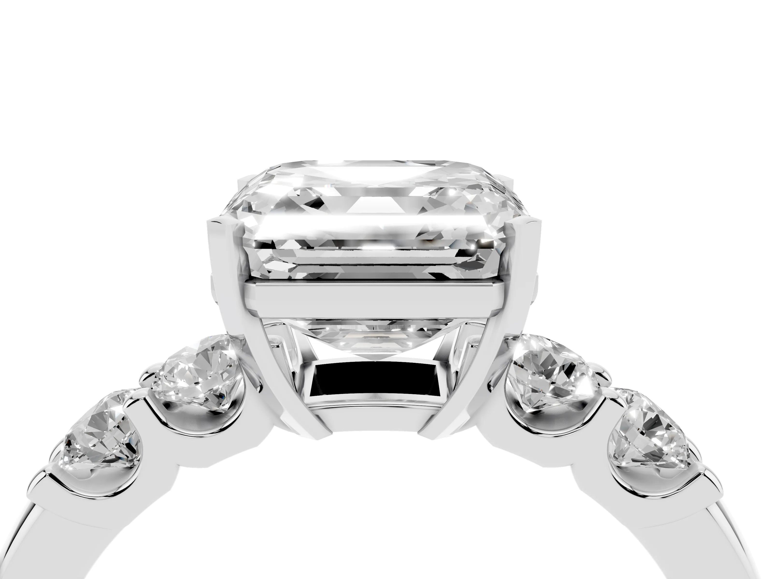 Asscher Cut Diamond Five-Stone Prong Set Engagement Ring Set in Platinum with Channel Band
