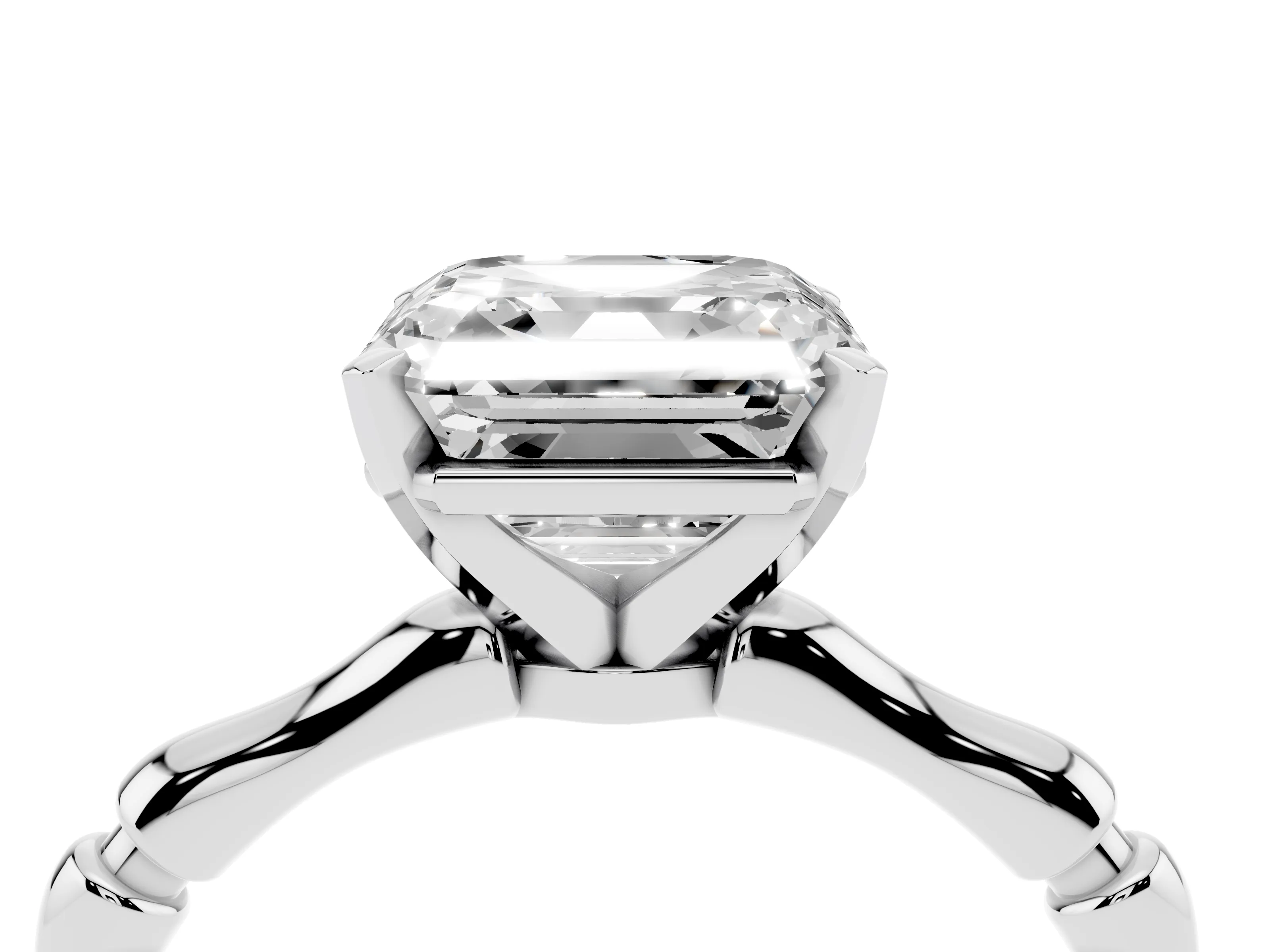 Asscher Cut Diamond Solitaire Ring Set in White gold with Bamboo Band and Prong Setting