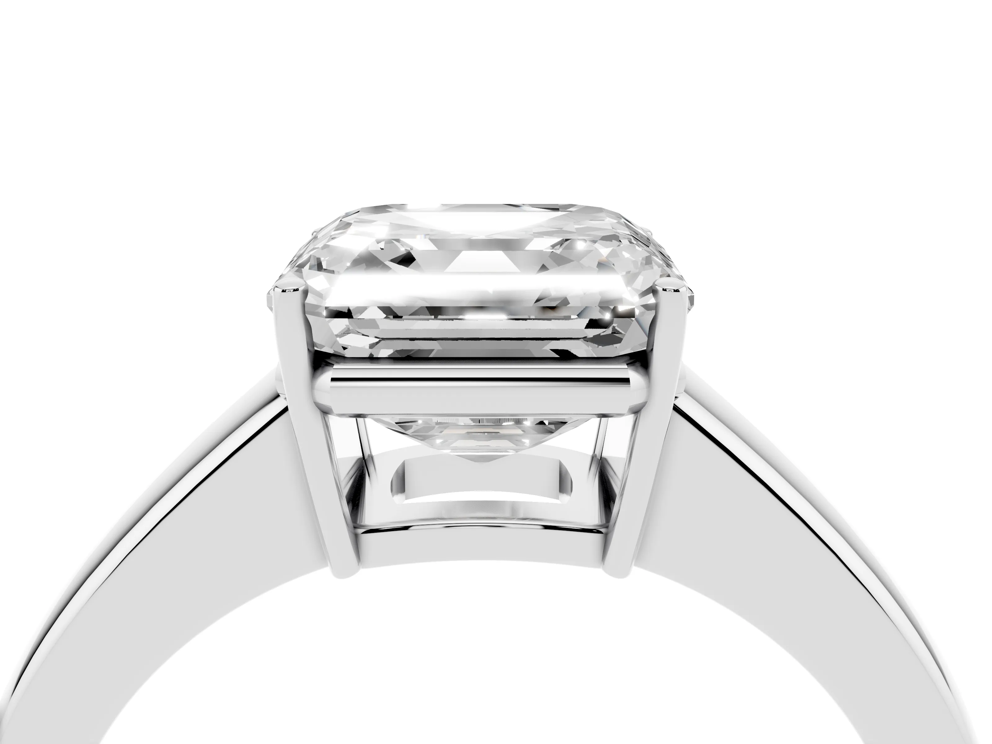 Asscher Cut Diamond Solitaire Ring Set in White gold with Tapered Band and Prong Setting