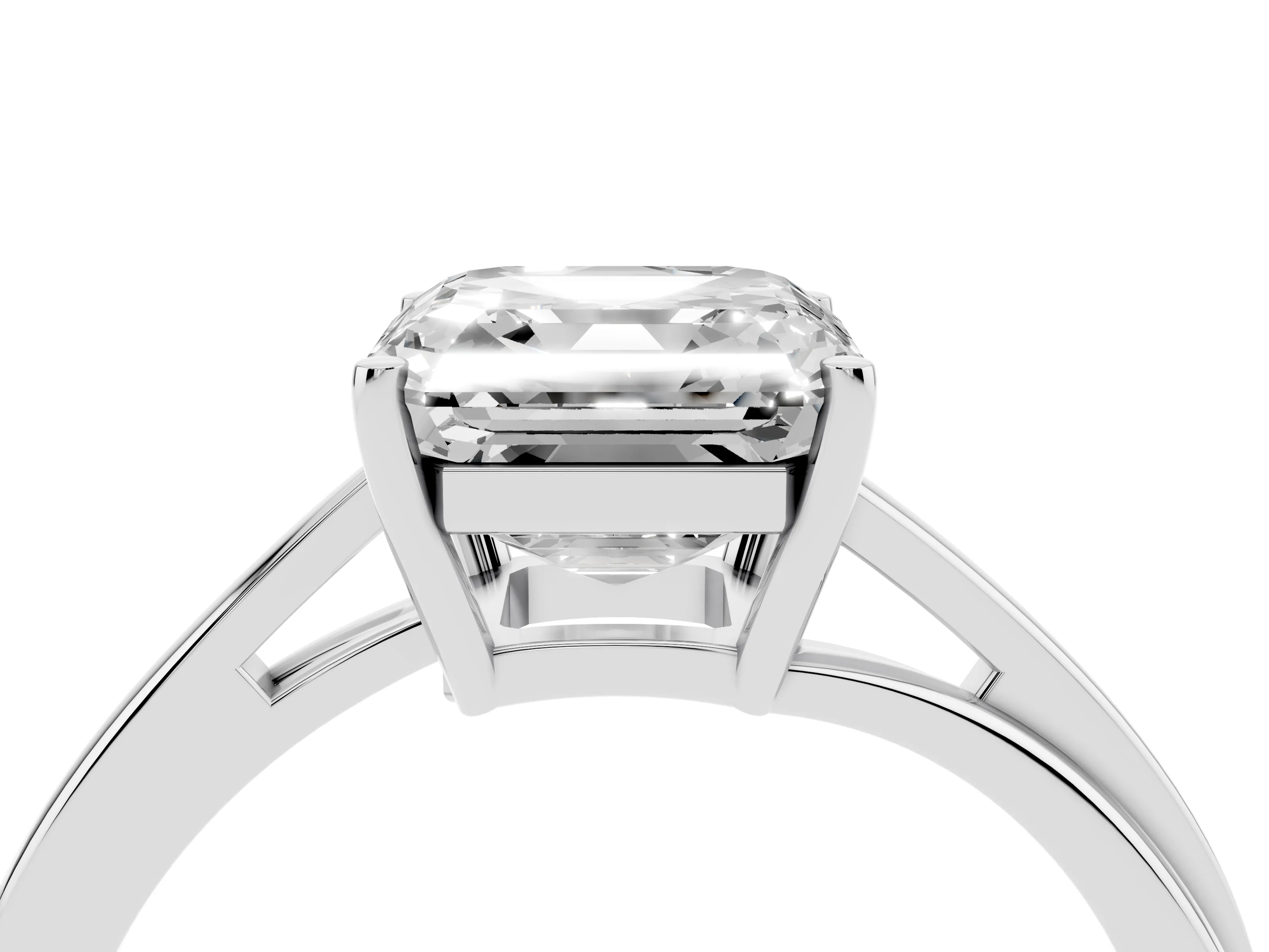 Asscher Cut Diamond Solitaire Twist Band Ring Set in Silver with Prong Setting