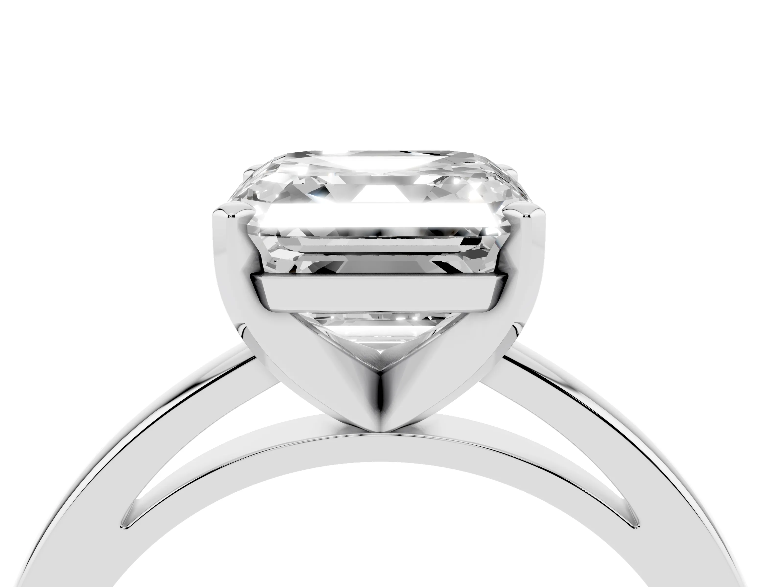 Asscher Cut Diamond Solitaire Engagement Ring Set in Platinum with Prong Setting on a Classic Band