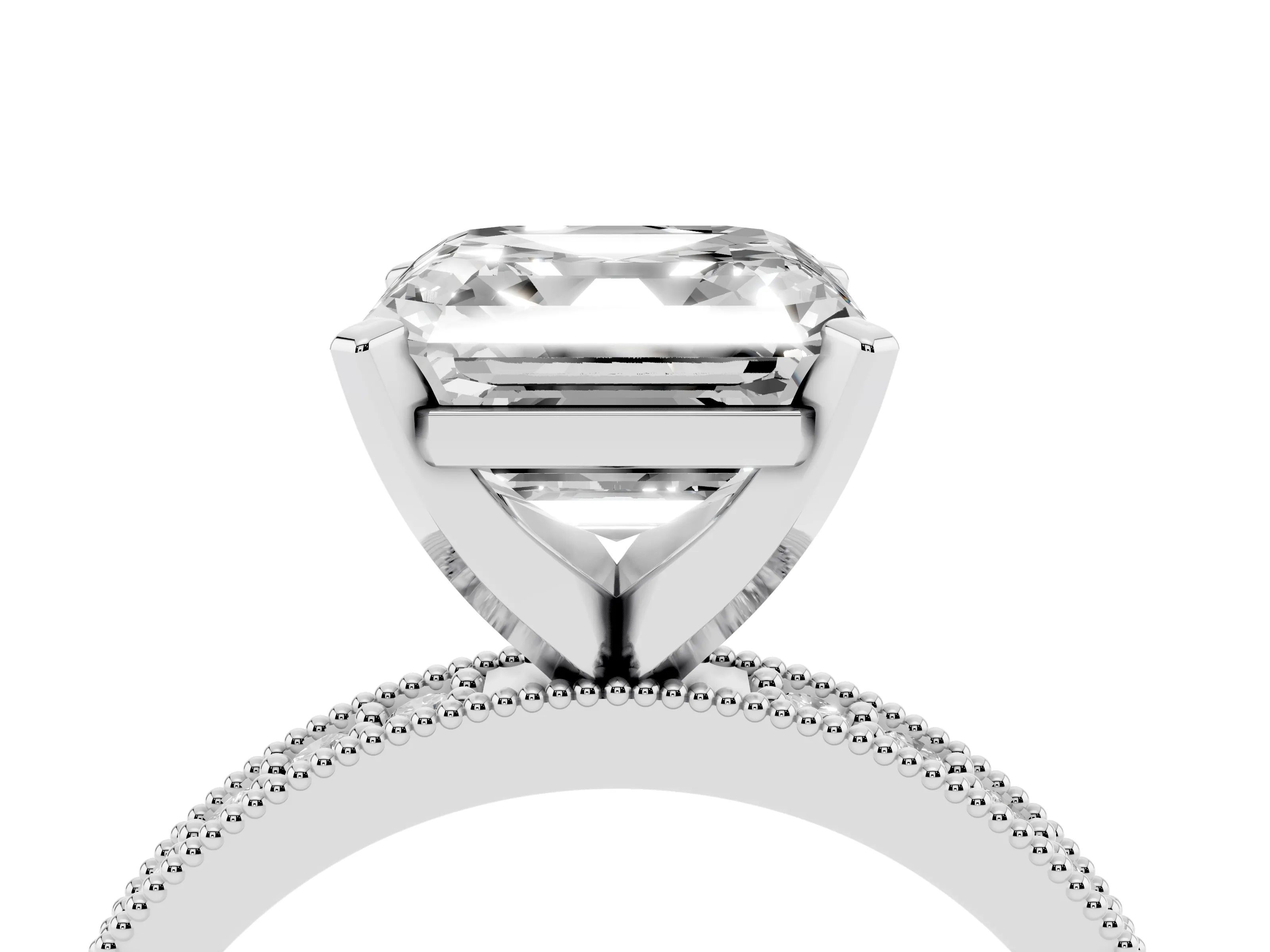 Asscher Cut Diamond Milgrain Pavé Engagement Ring Set in Silver with Prong Setting