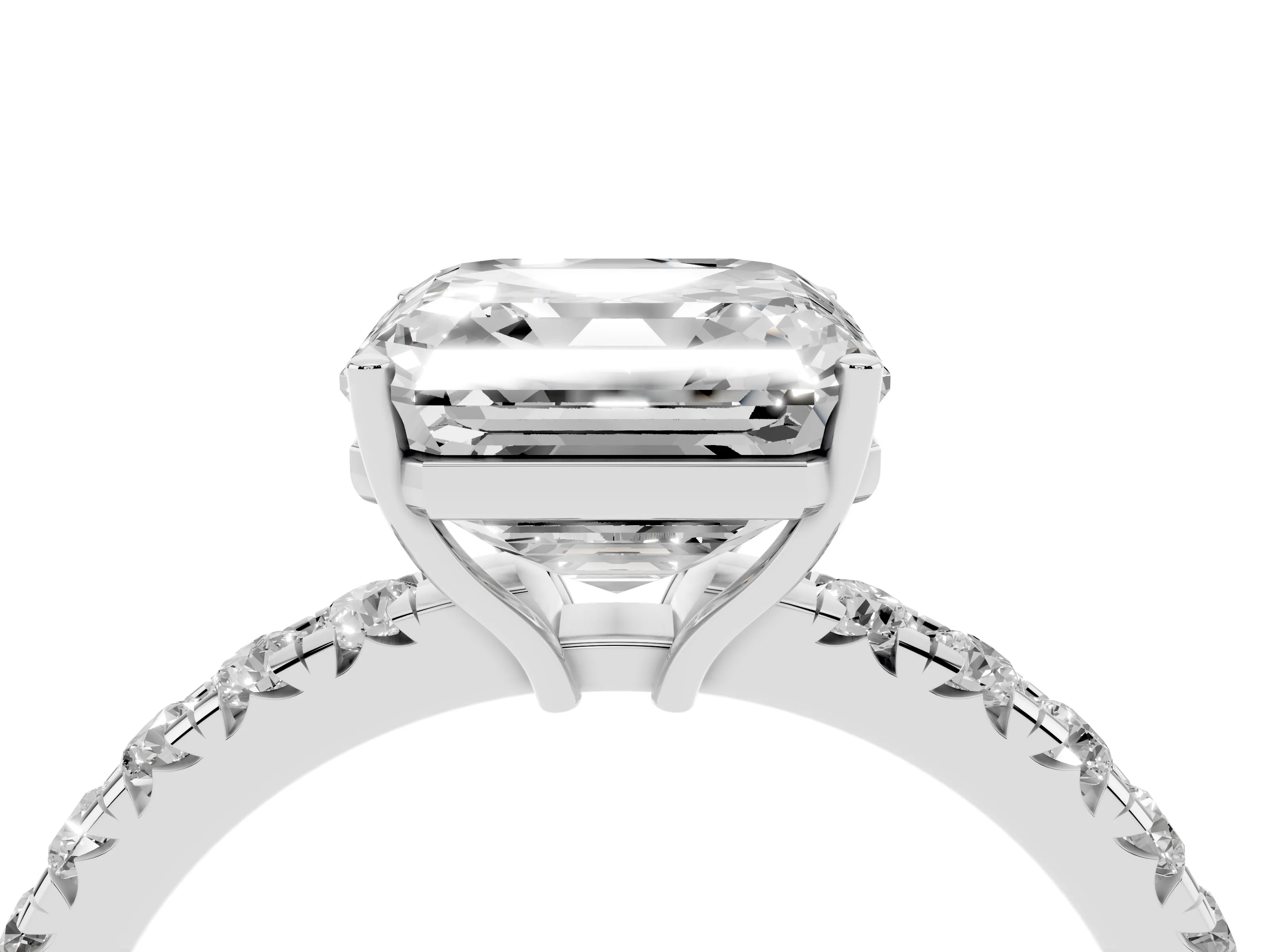 Asscher Cut Diamond Pavé Solitaire Engagement Ring Set in Platinum with Prong Setting