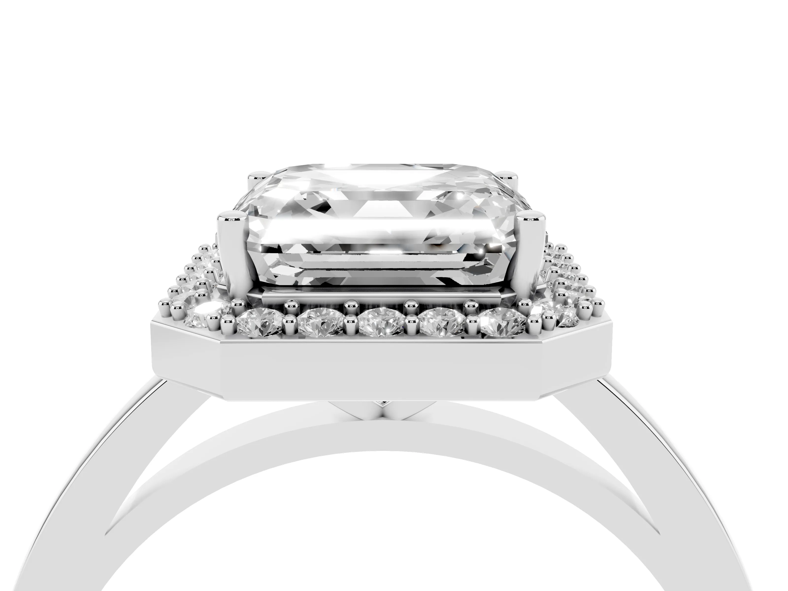 Asscher Cut Diamond Halo Ring Set in Platinum with Solitaire Band and Prong Setting