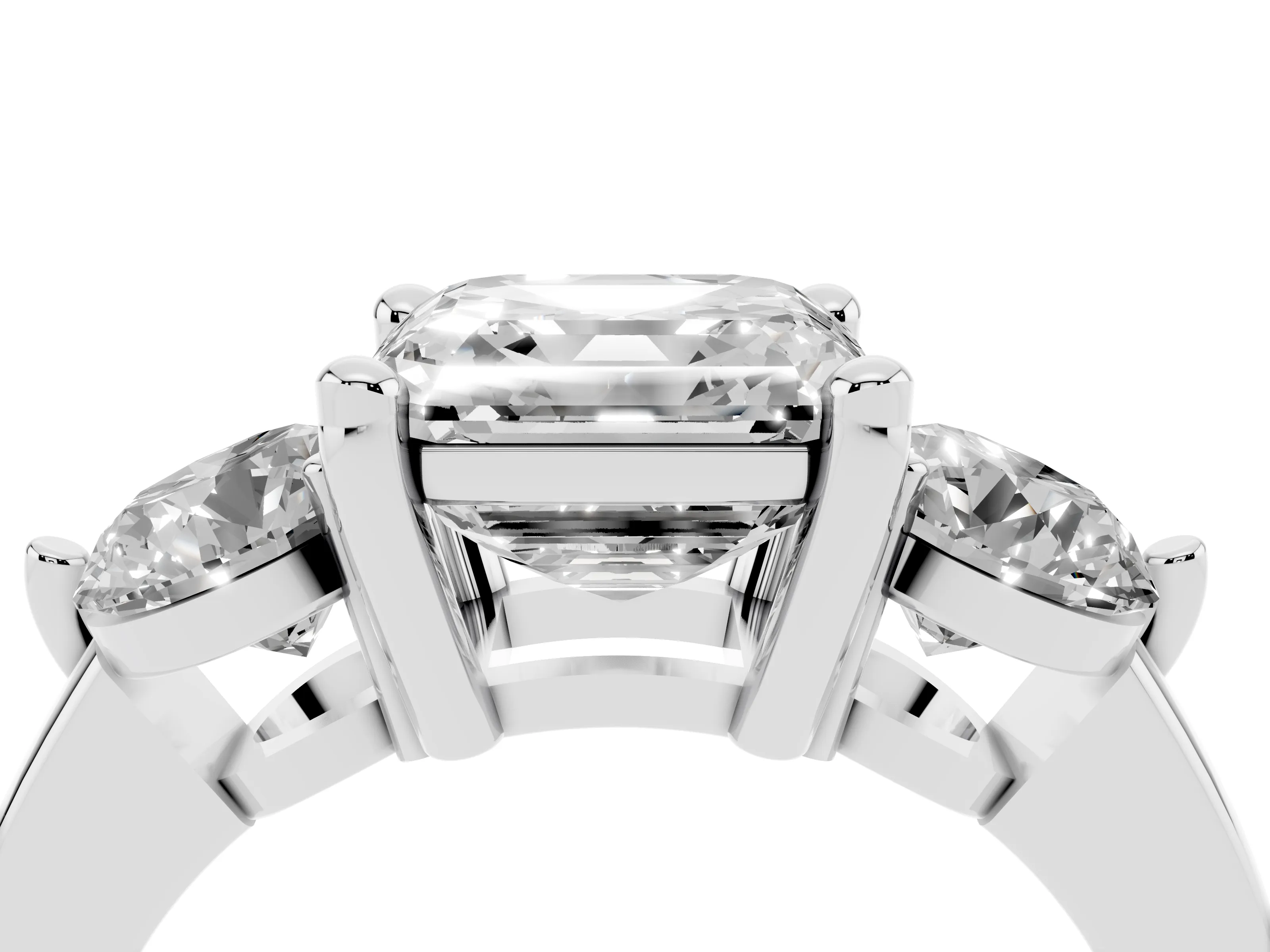 Asscher Cut Diamond Three-Stone Ring Set in Silver with Prong Setting and Classic Band