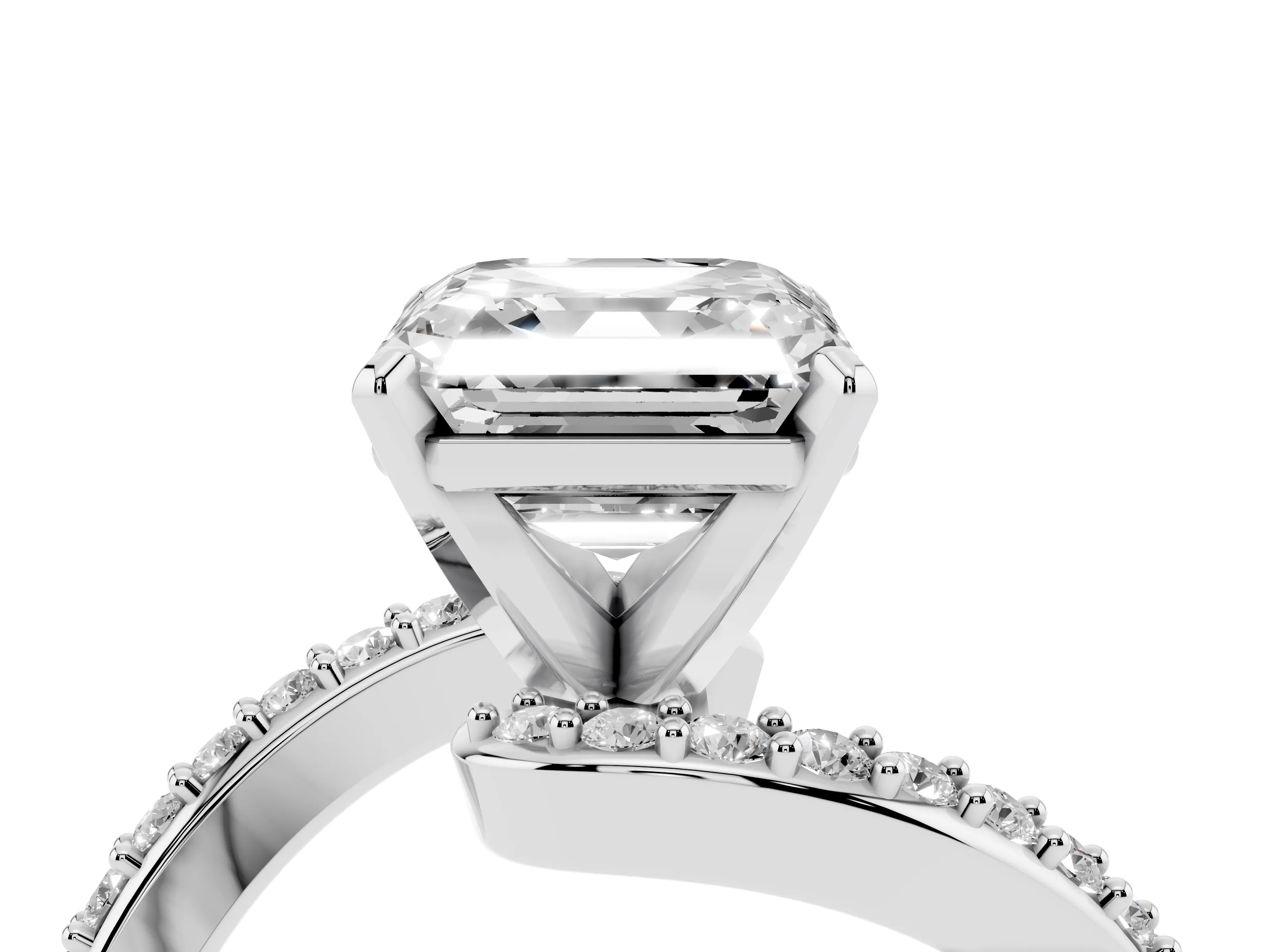 Asscher Cut Diamond Solitaire Ring Set in Platinum with Pavé Twist Band and Prong Setting