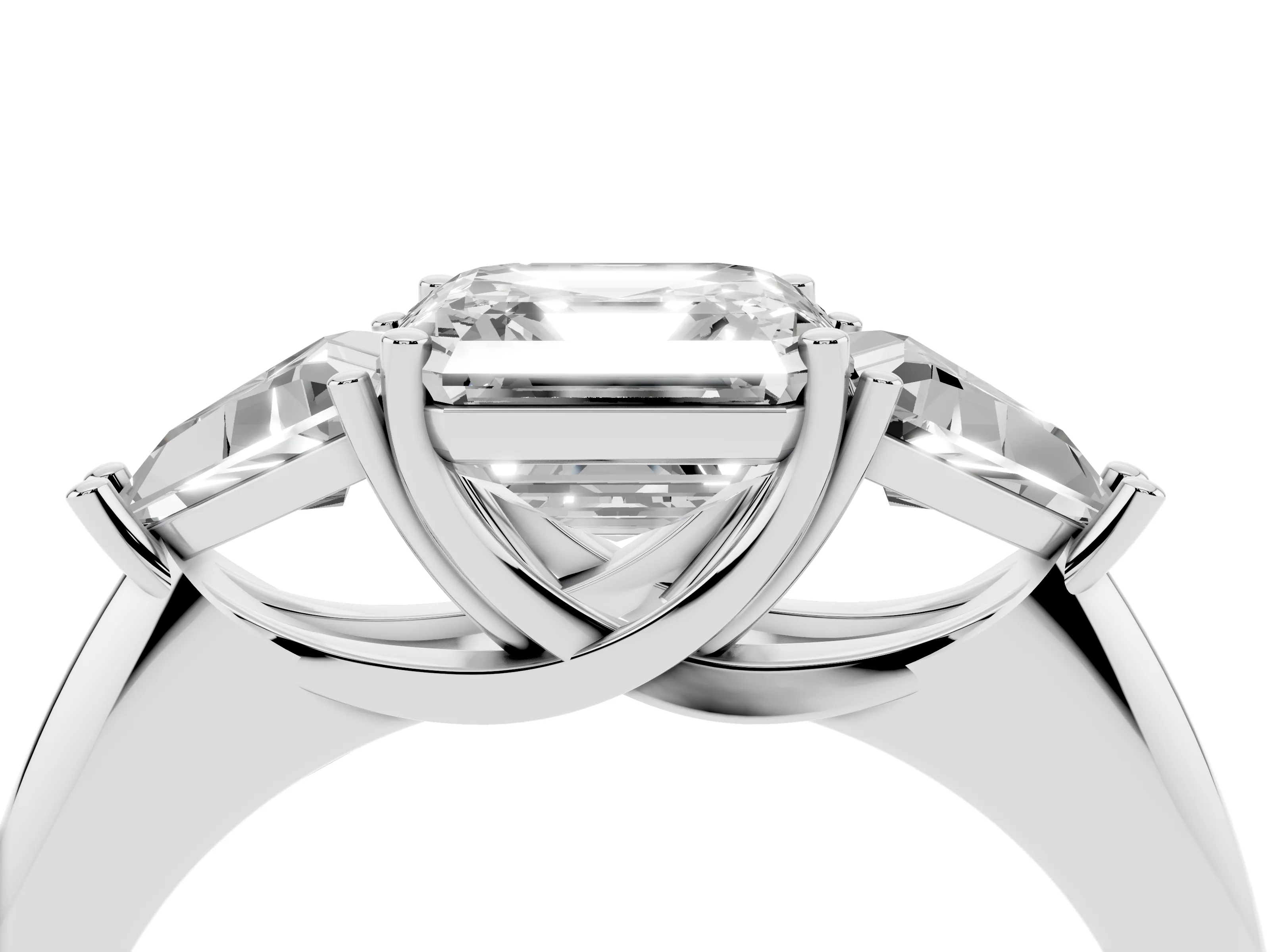 Asscher Cut Diamond Three-Stone Engagement Ring Set in Platinum with Trillion Side Stones