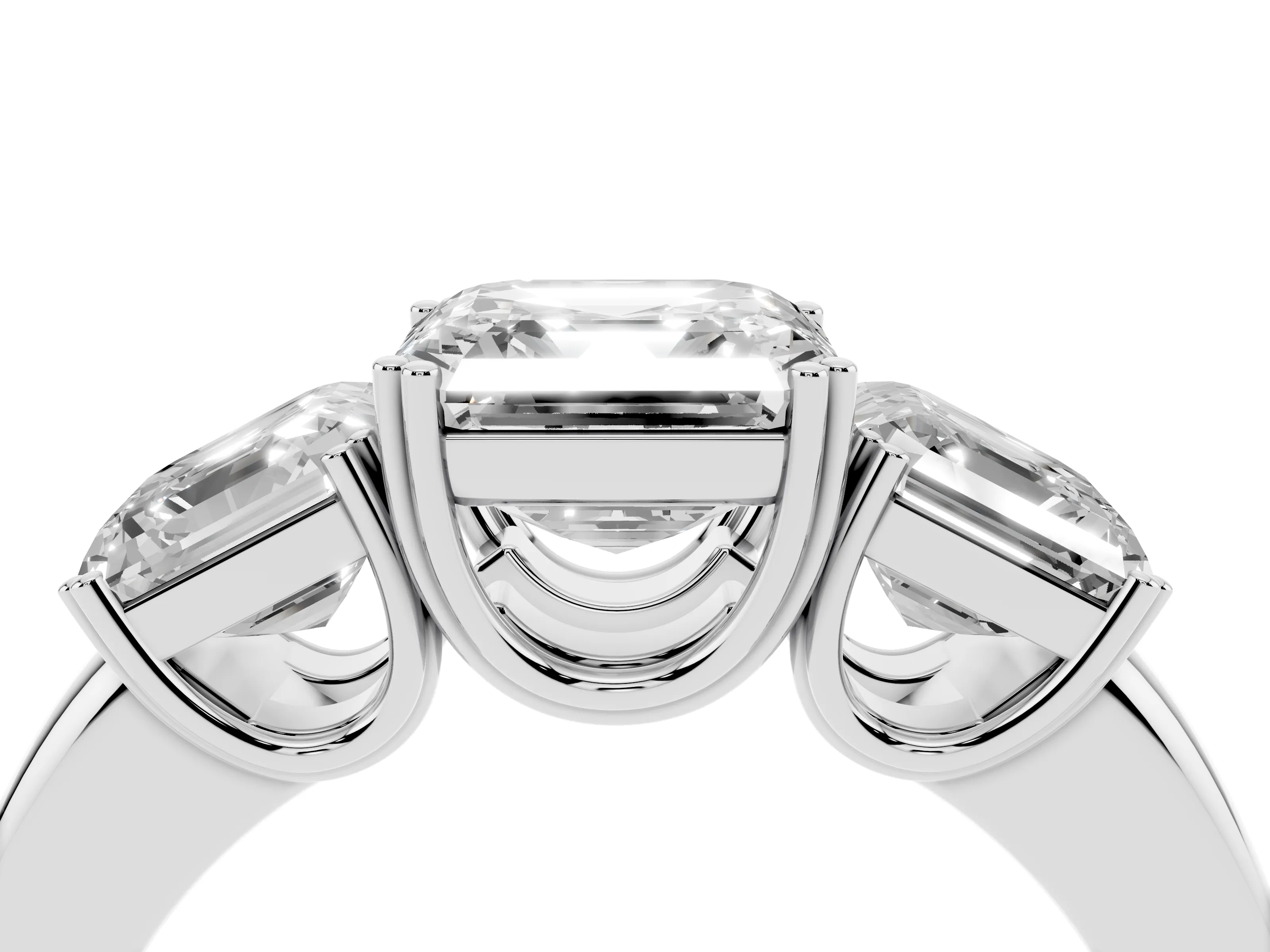 Asscher Cut Diamond Three-Stone Ring Set in Silver with Polished Band and Prong Setting