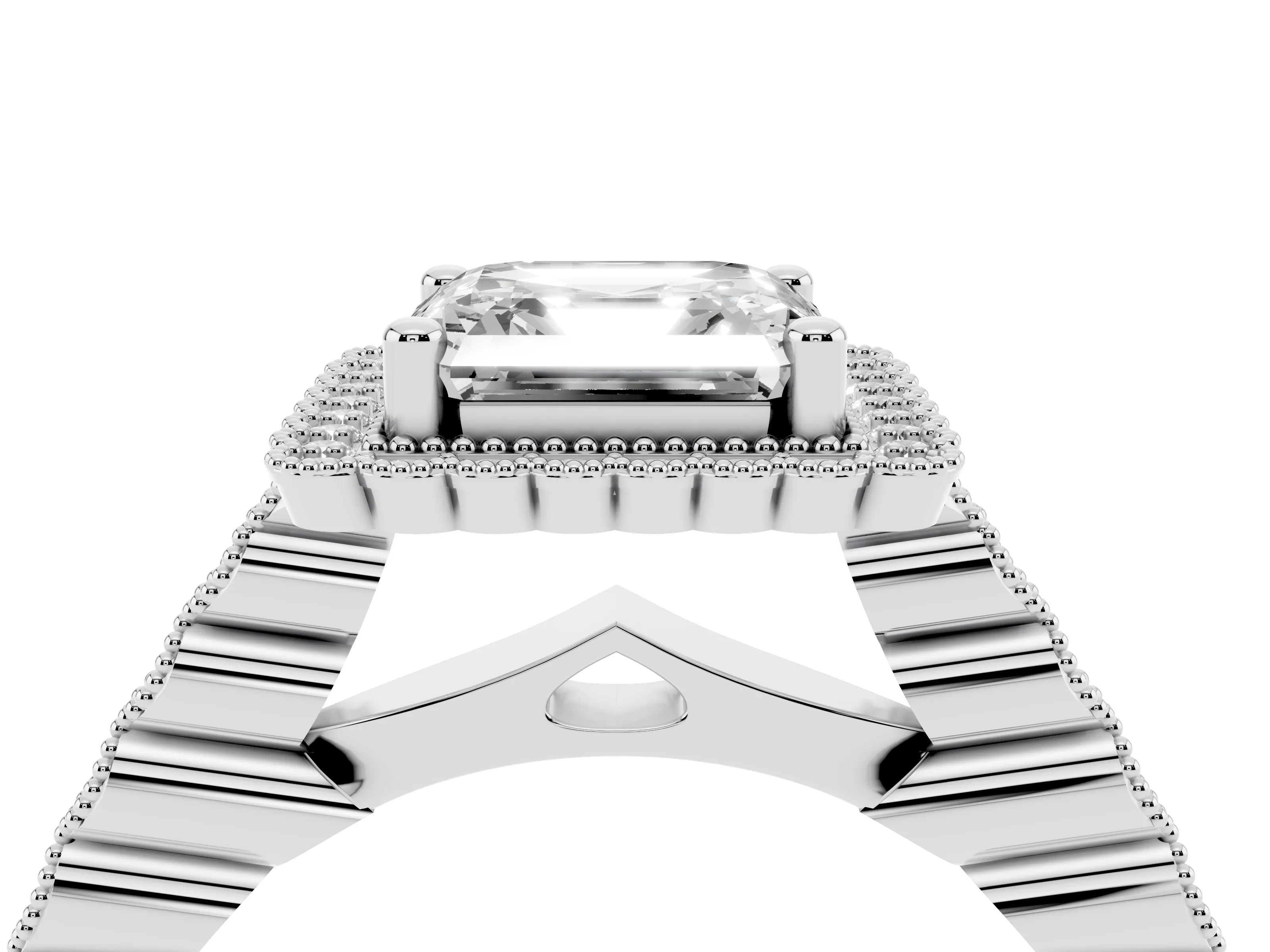 Asscher Cut Diamond Halo Ring Set in Platinum with Pavé Milgrain Band
