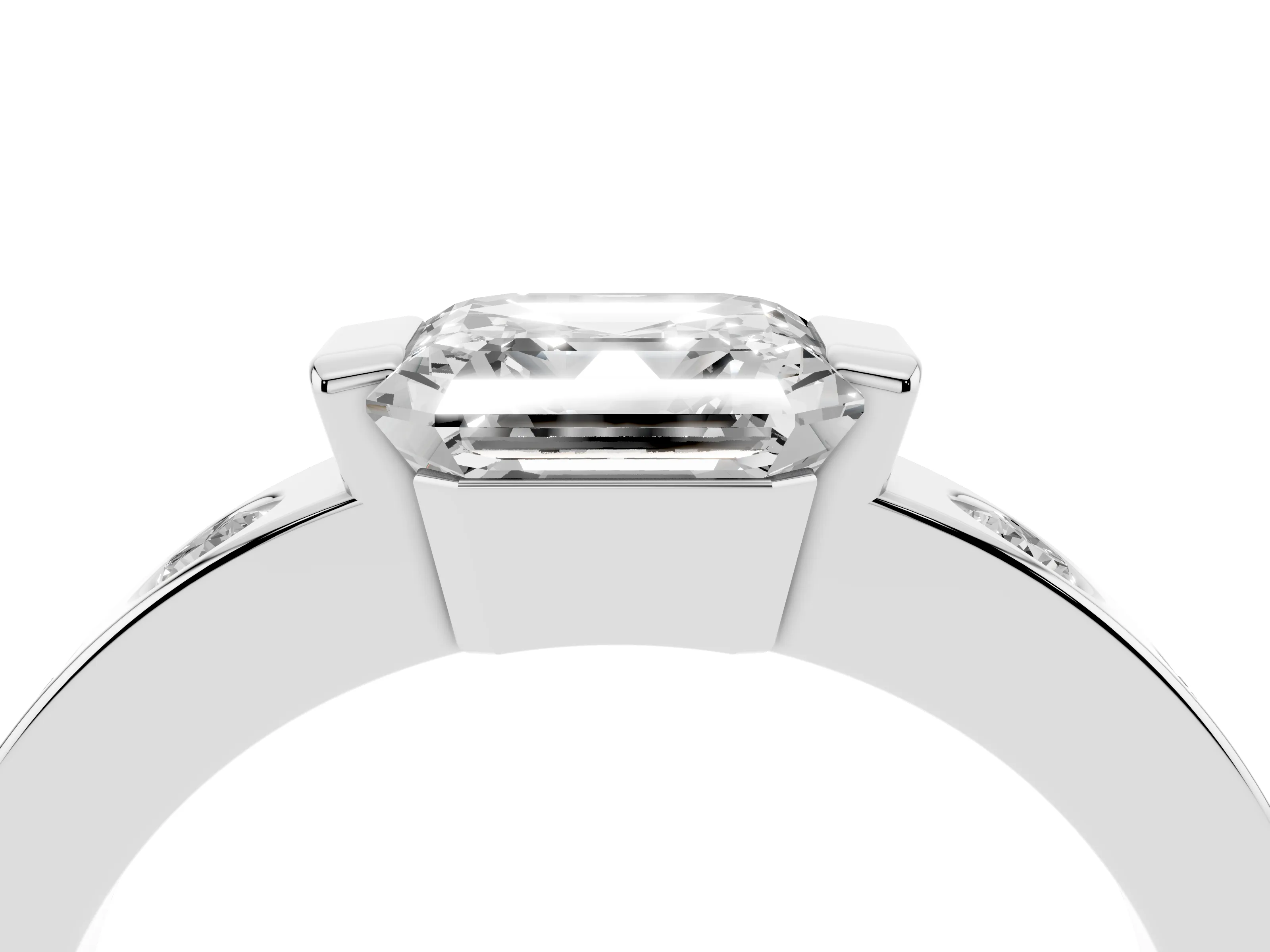 Asscher Cut Diamond Channel-Set Band Ring Set in Silver with Bezel Prong Setting
