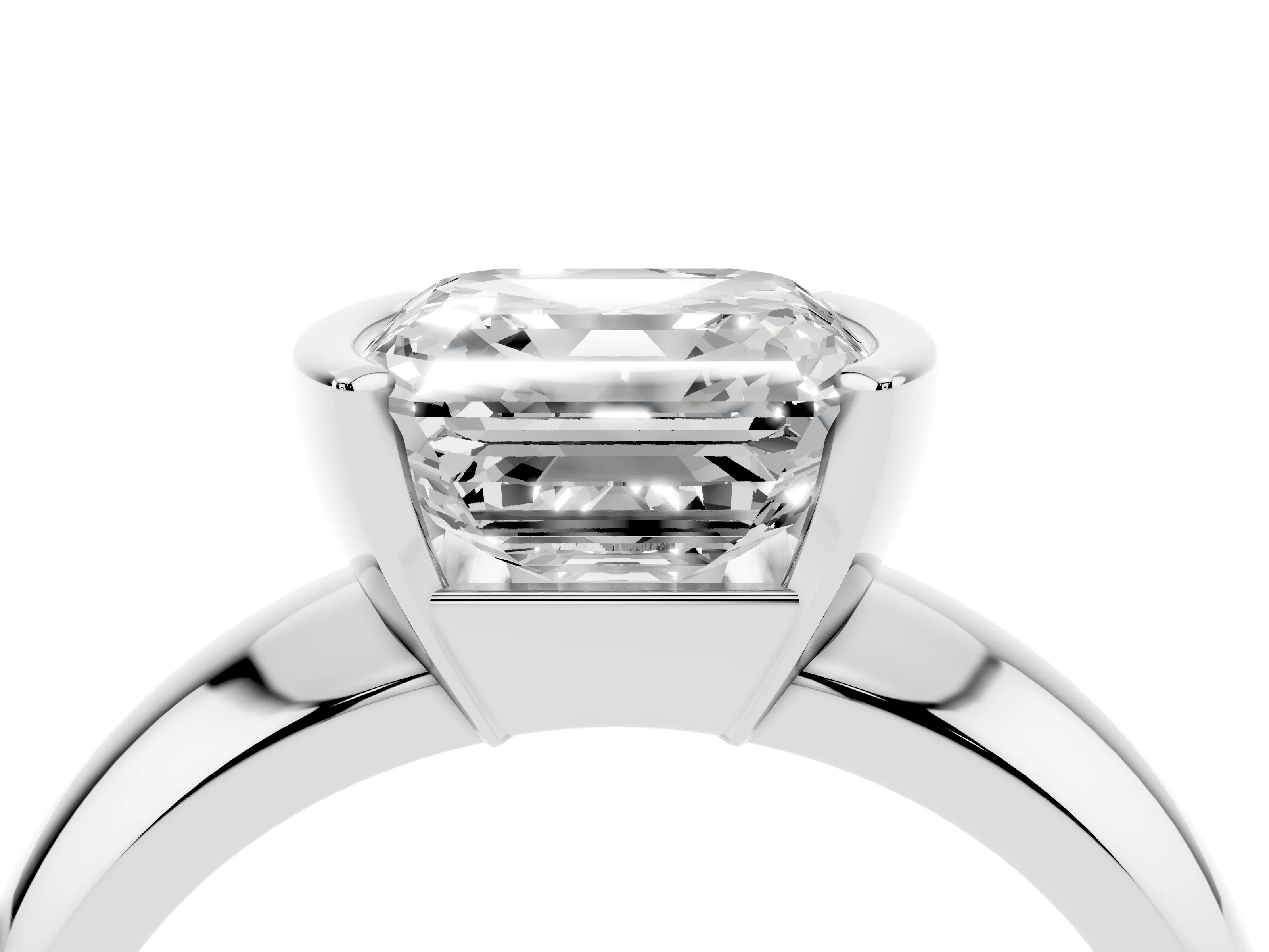 Asscher Cut Diamond Solitaire Tension Set Ring Set in White gold with Wide Band